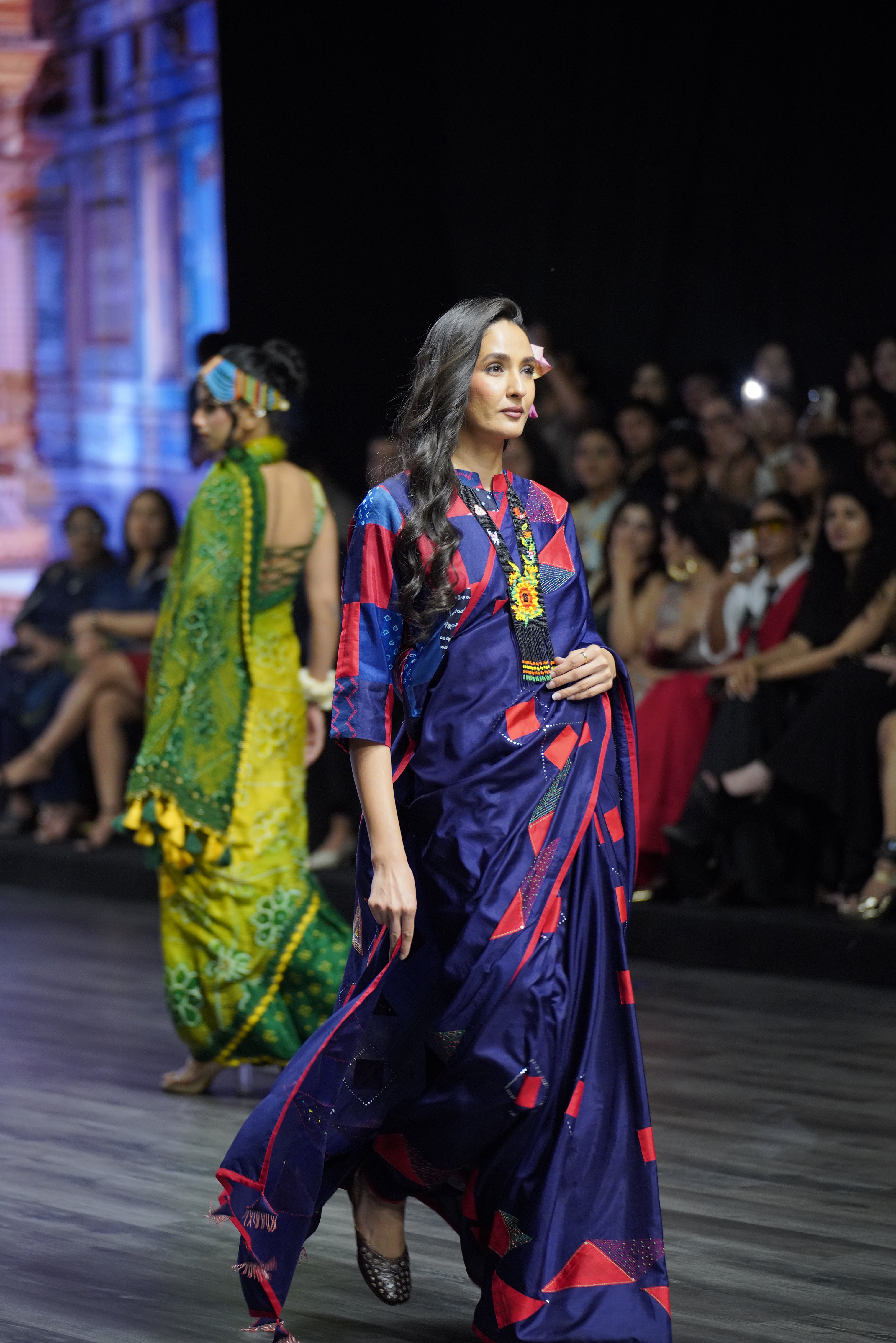 INDIGO BLUE WABI - SABI EMBROIDERED SAREE WITH TASSELS