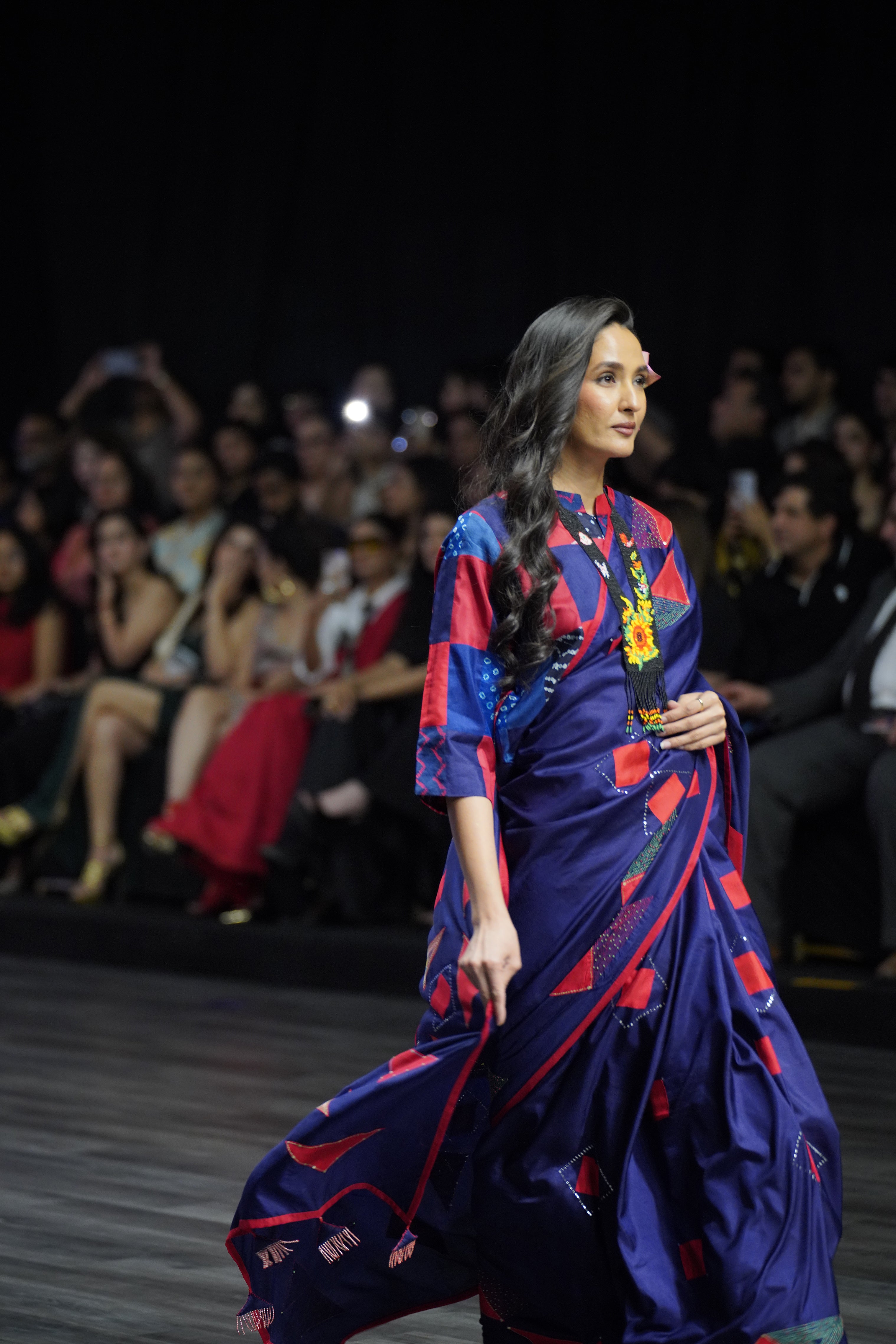 INDIGO BLUE WABI - SABI EMBROIDERED SAREE WITH TASSELS