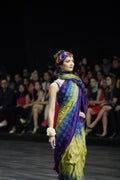 BLUE - GREEN SQUARE EMBROIDERED SILK BANDHANI WITH TASSELS