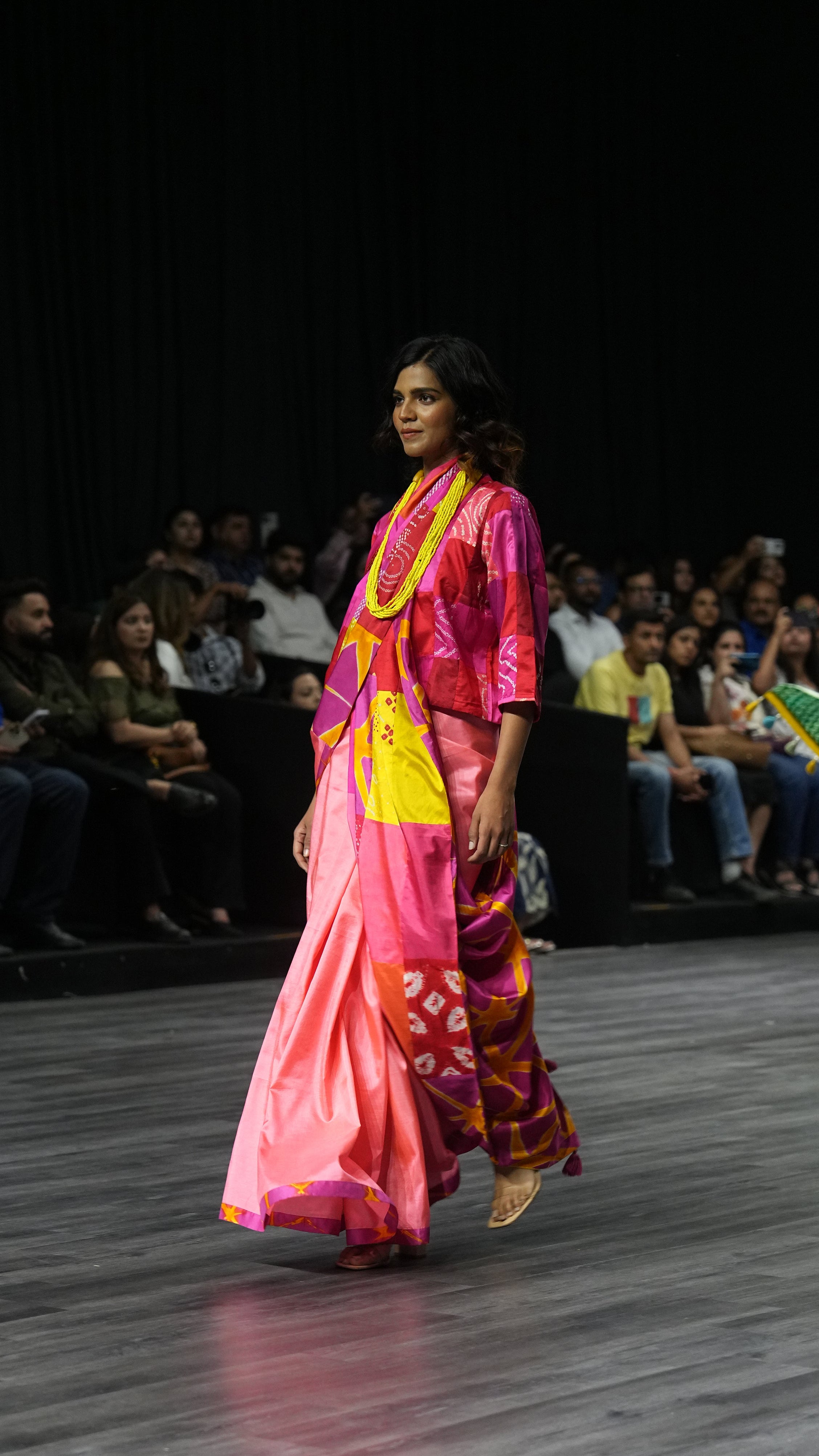 PINK - RED REVERSIBLE PATCHWORK SAREE WITH TASSELS
