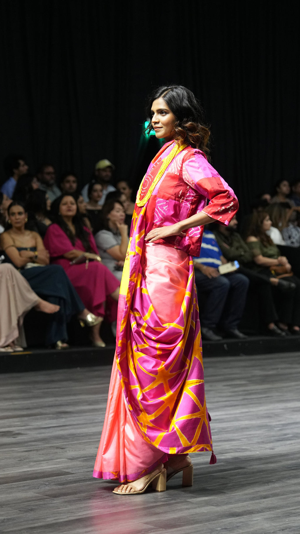 PINK - RED REVERSIBLE PATCHWORK SAREE WITH TASSELS