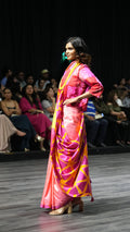 PINK - RED REVERSIBLE PATCHWORK SAREE WITH TASSELS