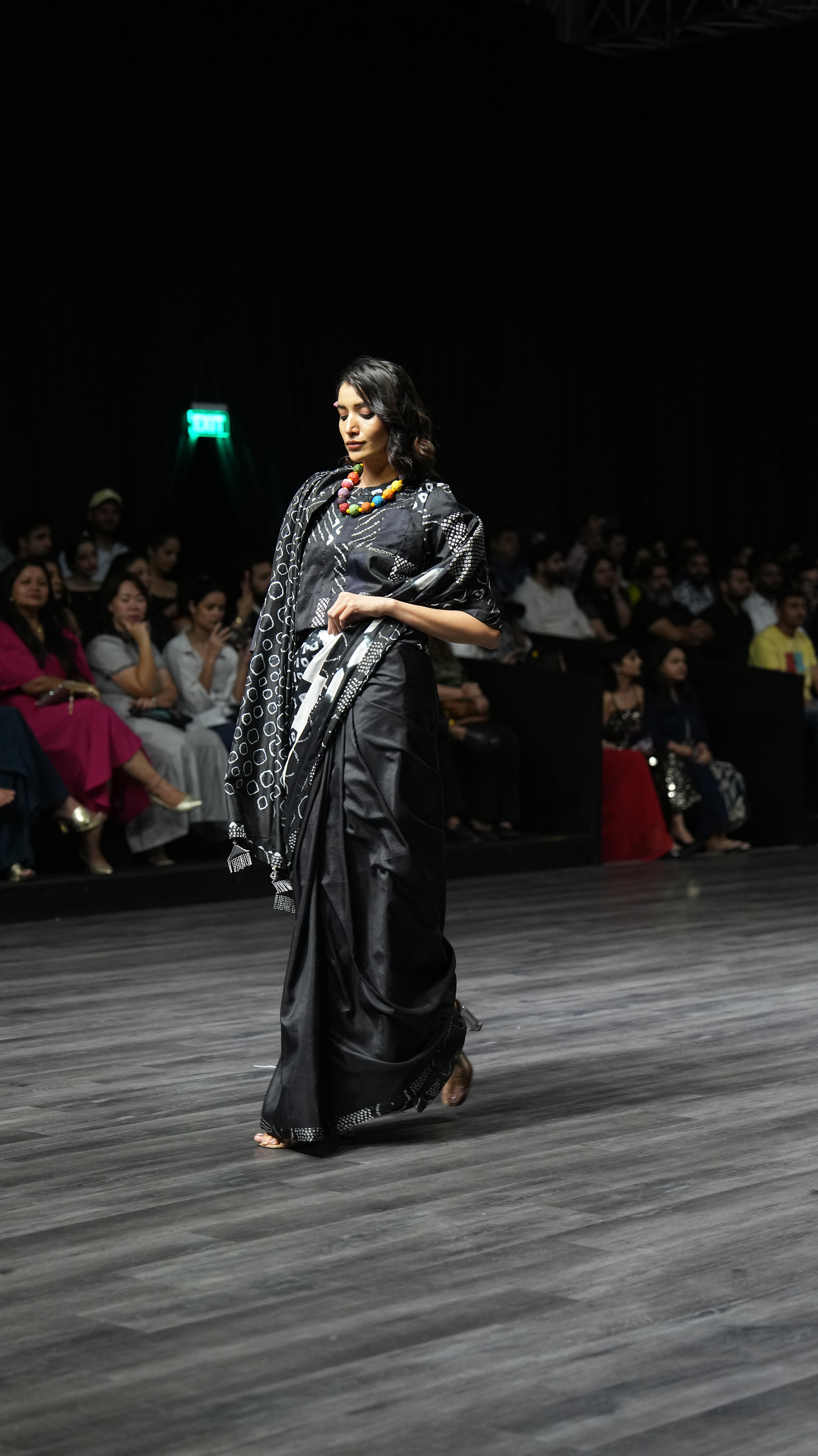 WHITE - BLACK REVERSIBLE PATCHWORK SAREE WITH TASSELS