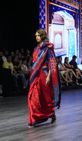 BLUE - RED REVERSIBLE PATCHWORK SILK SAREE WITH TASSELS