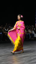 PINK - YELLOW WABI SABI EMBROIDERED SAREE WITH TASSELS