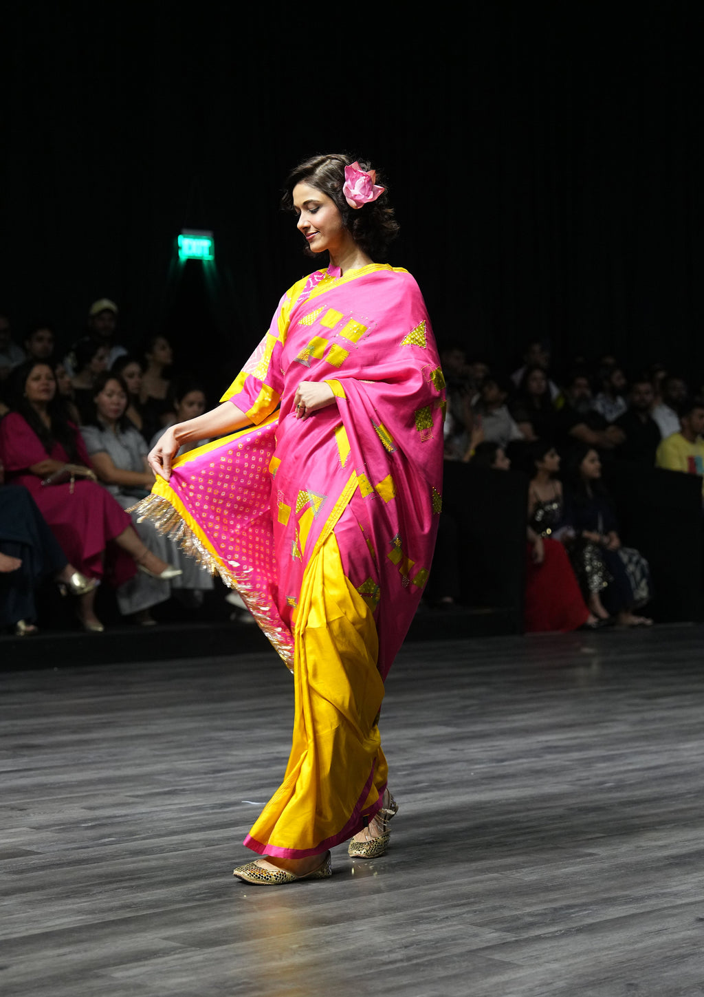 PINK - YELLOW WABI SABI EMBROIDERED SAREE WITH TASSELS