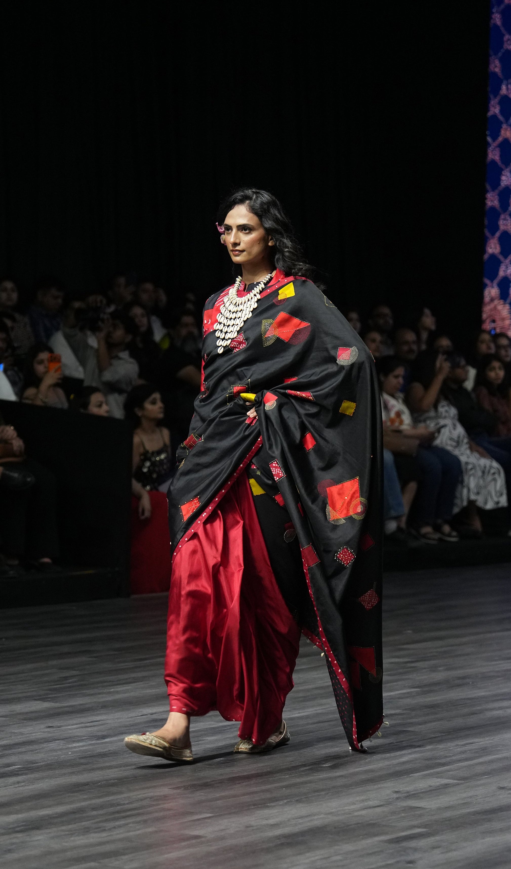 BLACK - RED WABI - SABI EMBROIDERED SAREE WITH TASSELS