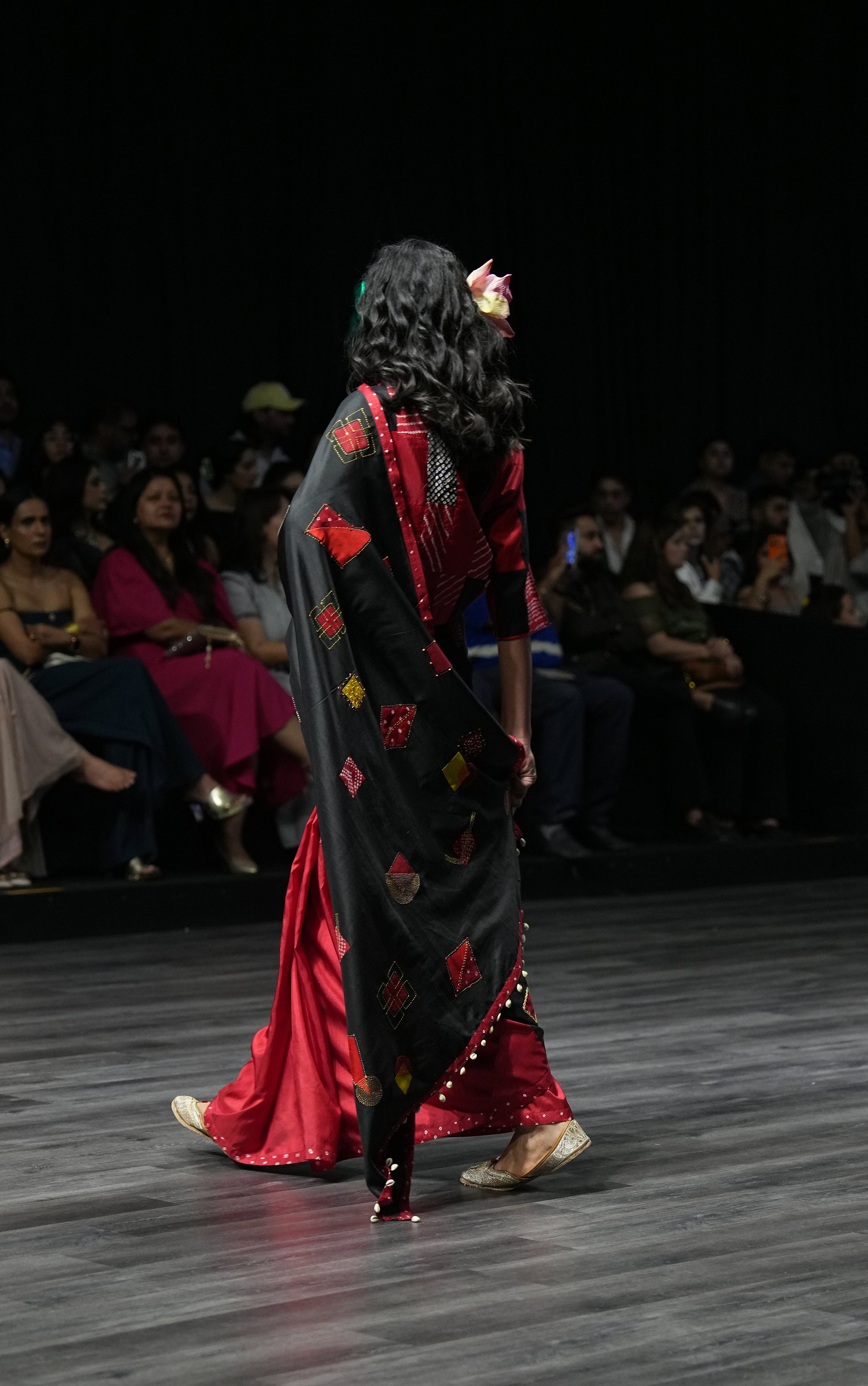 BLACK - RED WABI - SABI EMBROIDERED SAREE WITH TASSELS