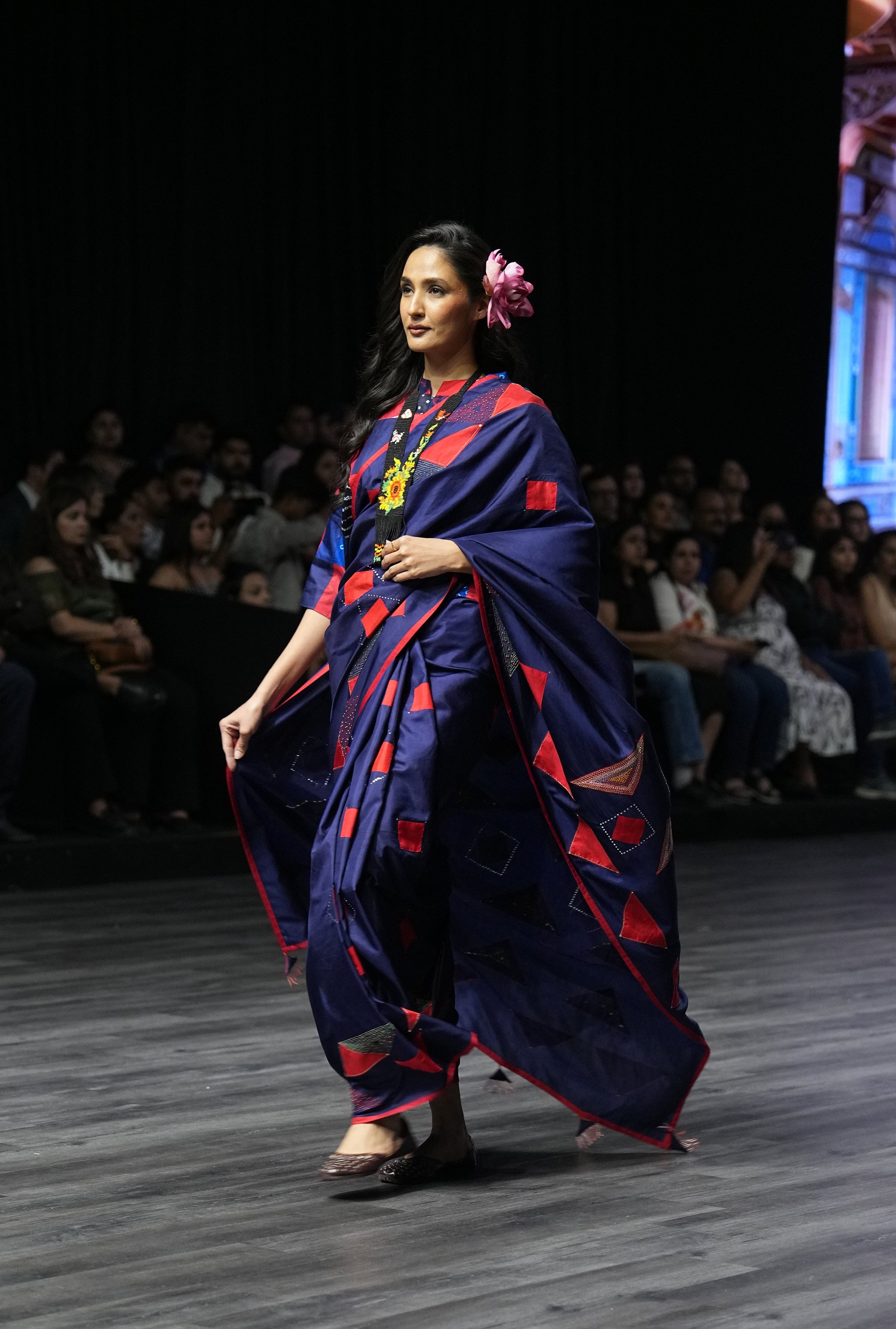 INDIGO BLUE WABI - SABI EMBROIDERED SAREE WITH TASSELS