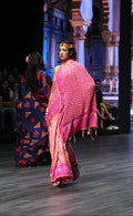 PINK CHEVRON EMBROIDERED SILK BANDHANI SAREE WITH TASSELS