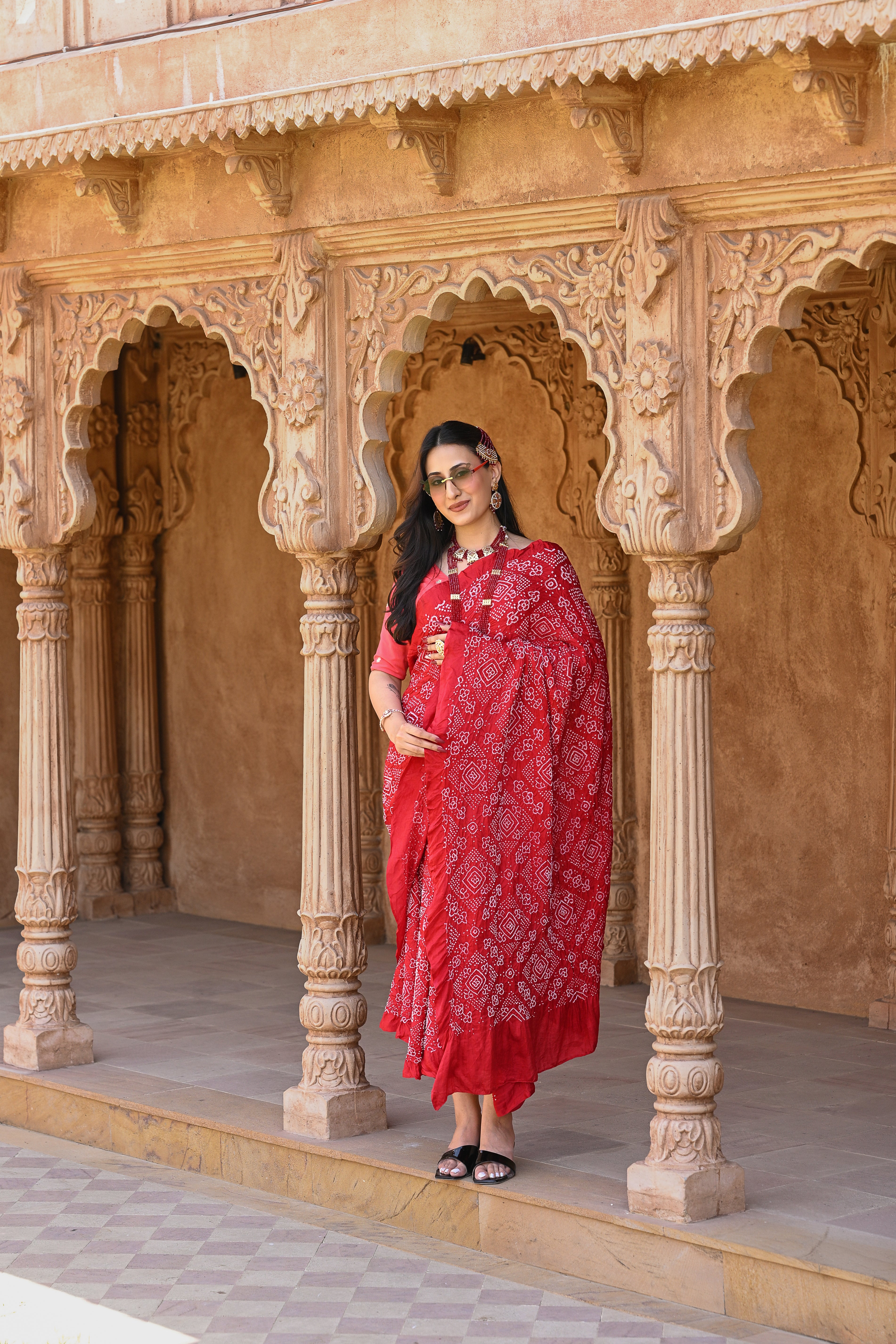 RED CLASSIC TRADITIONAL SILK BANDHANI SAREE