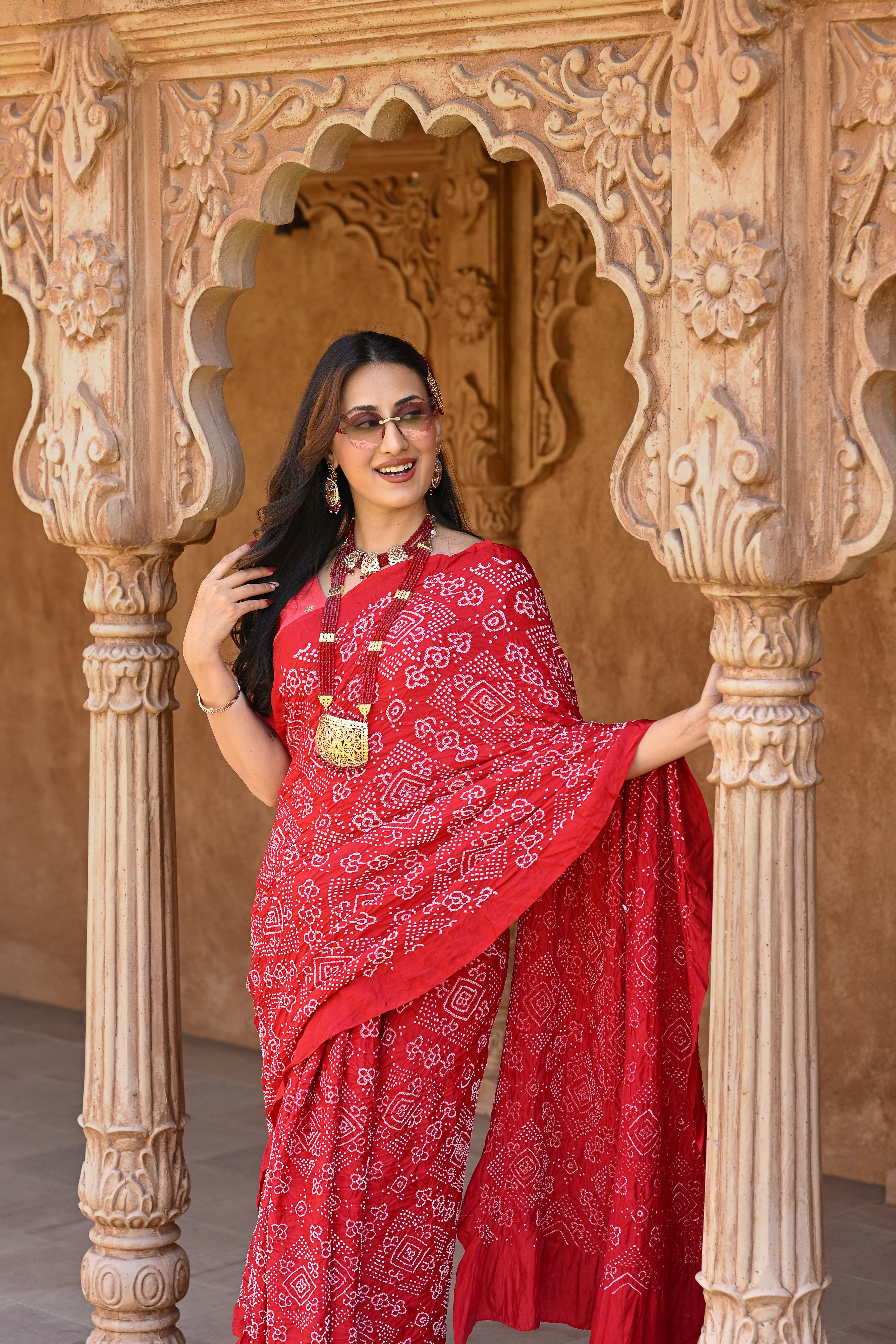 RED CLASSIC TRADITIONAL SILK BANDHANI SAREE