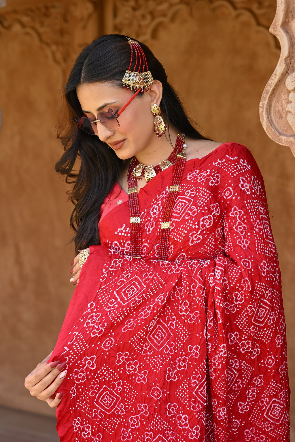RED CLASSIC TRADITIONAL SILK BANDHANI SAREE
