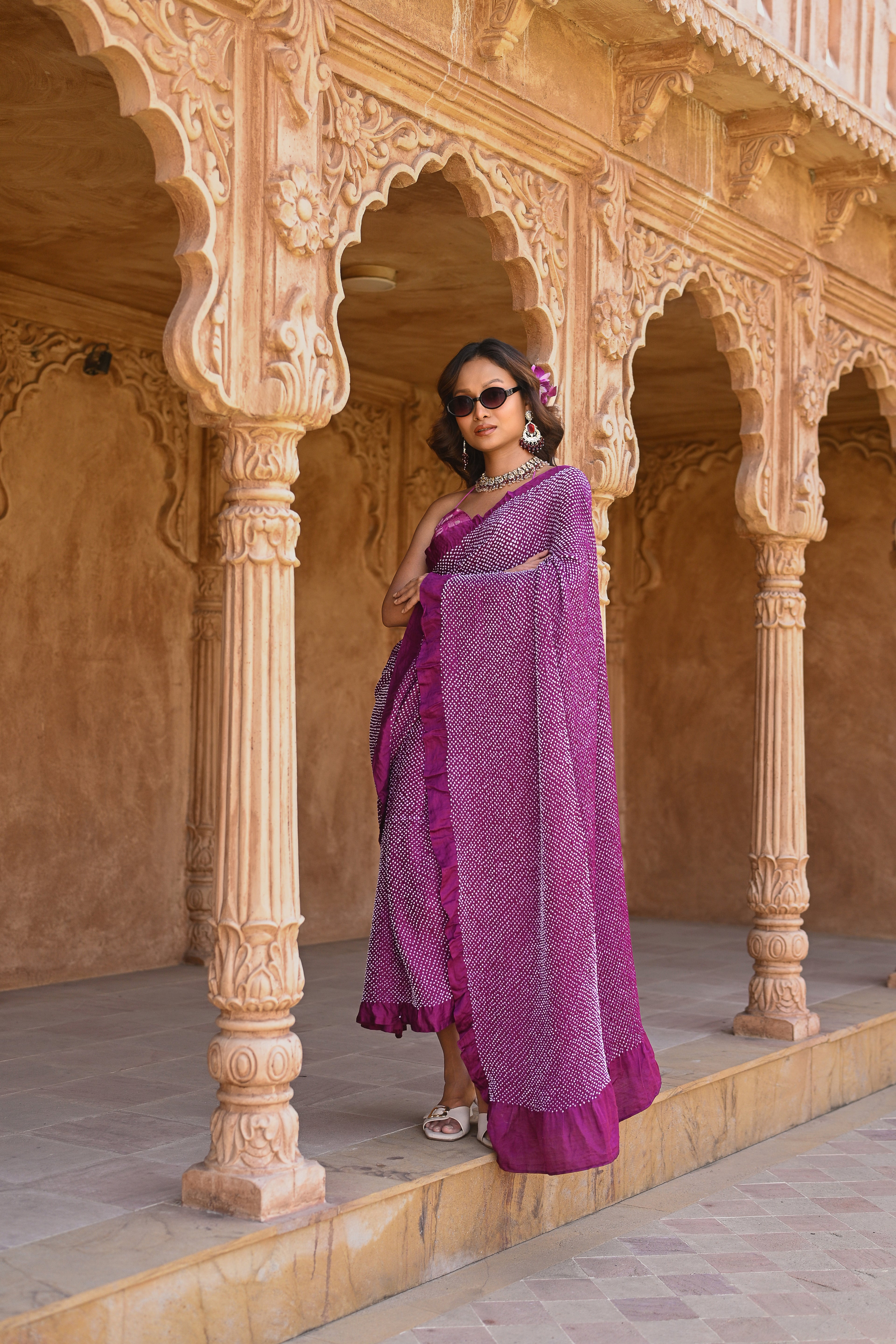 PURPLE ETERNAL DOT SILK BANDHANI SAREE