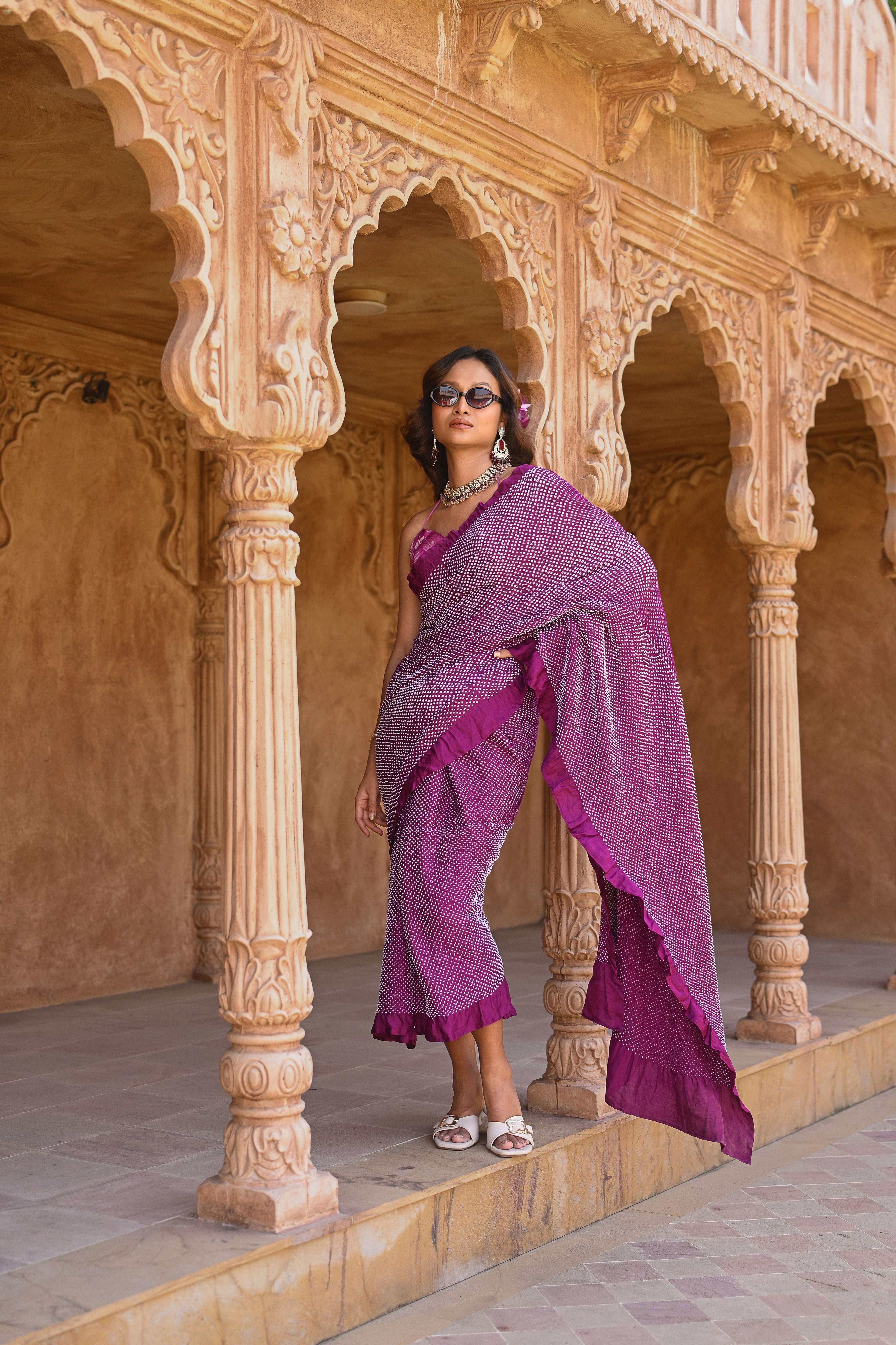 PURPLE ETERNAL DOT SILK BANDHANI SAREE