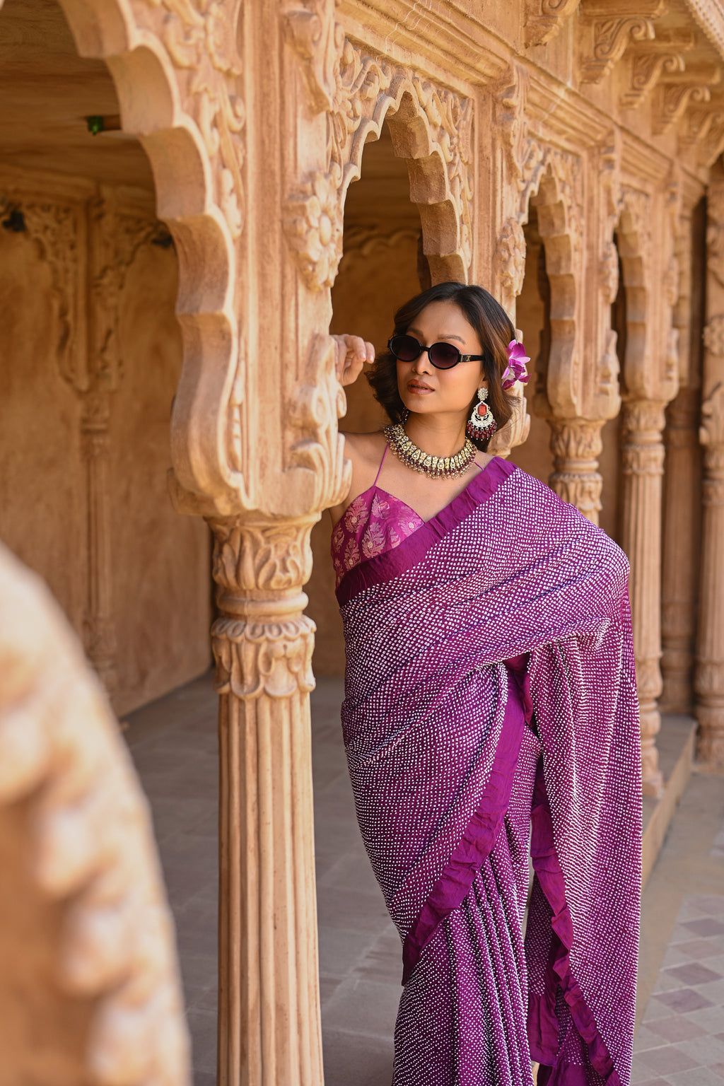 PURPLE ETERNAL DOT SILK BANDHANI SAREE