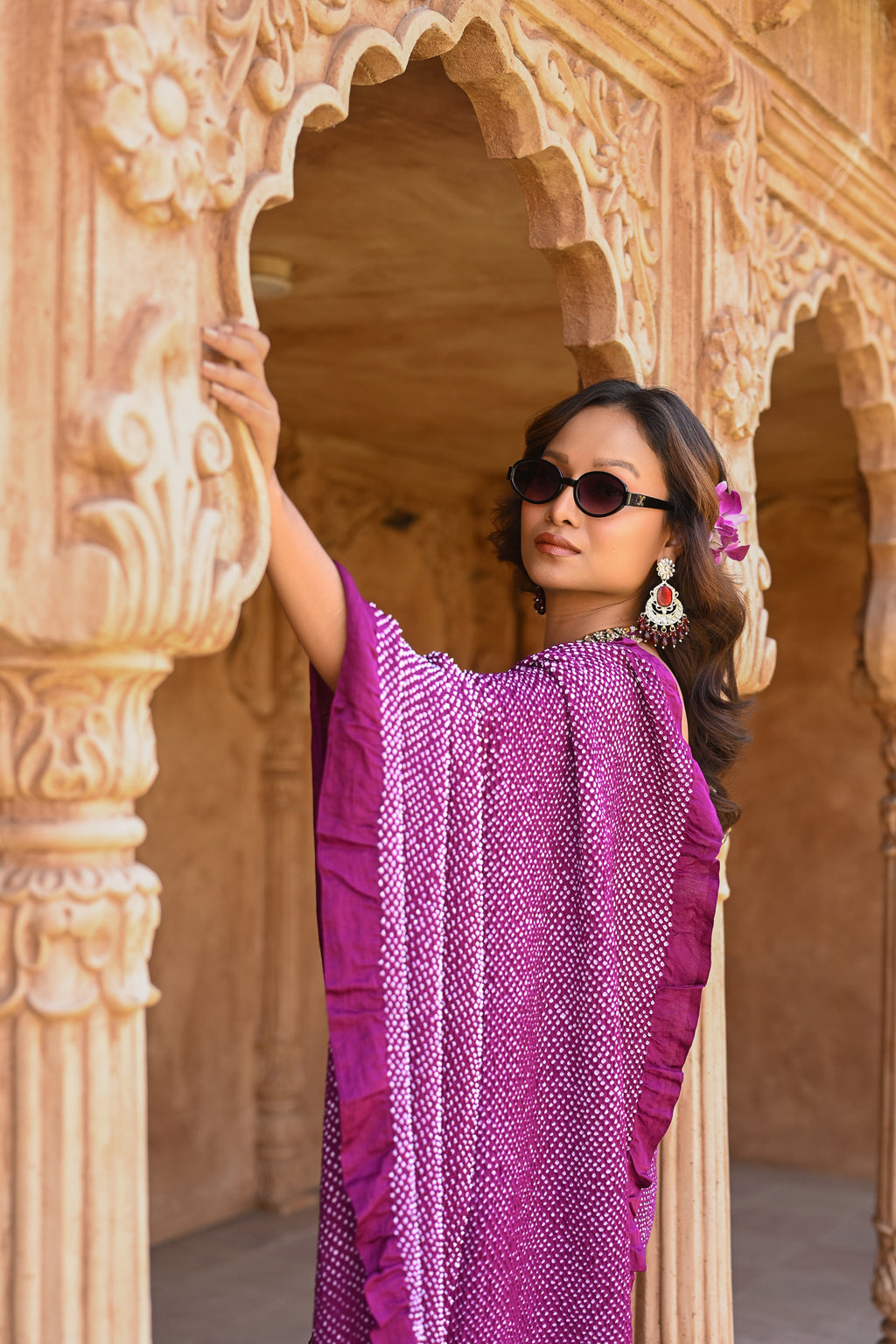 PURPLE ETERNAL DOT SILK BANDHANI SAREE