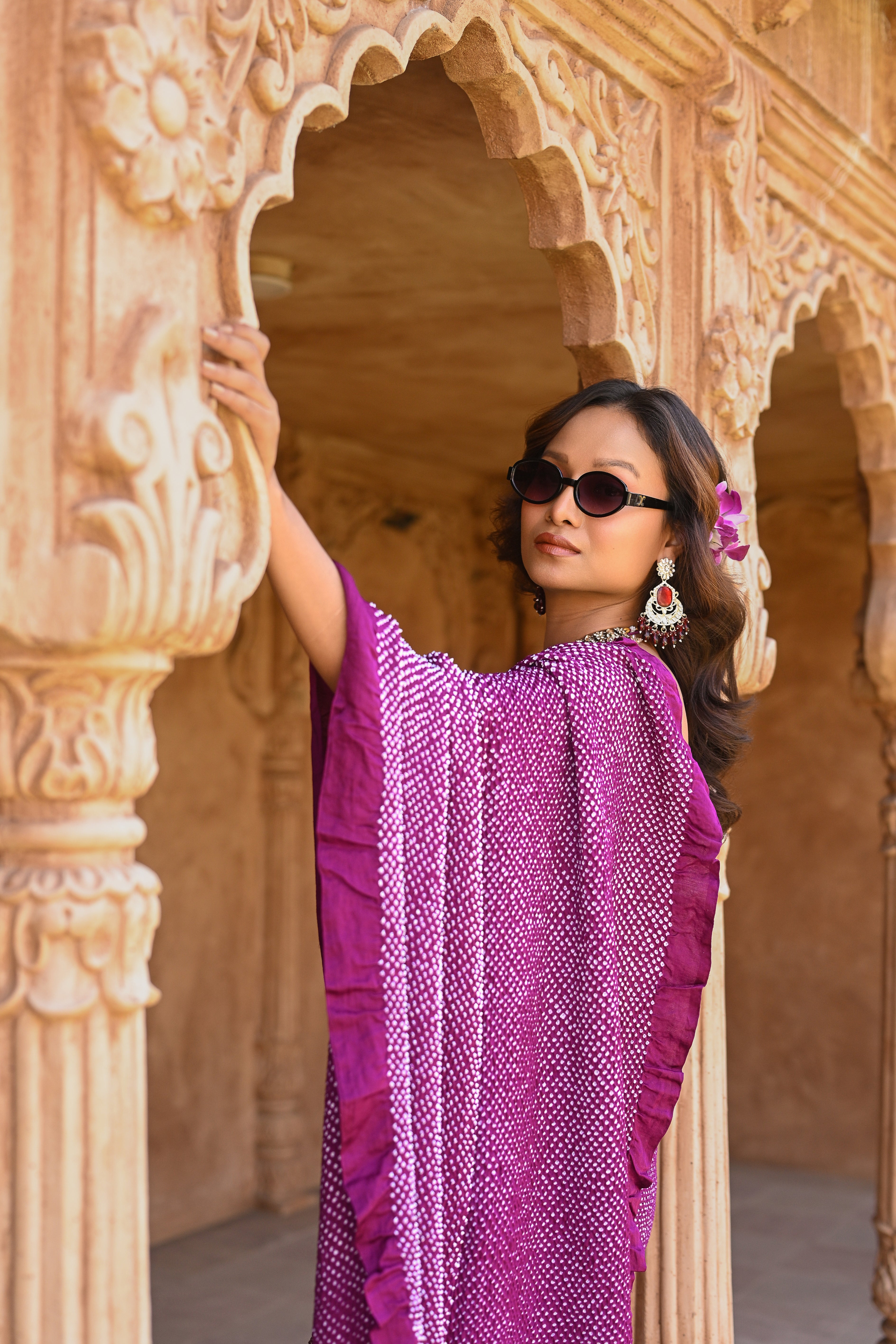 PURPLE ETERNAL DOT SILK BANDHANI SAREE