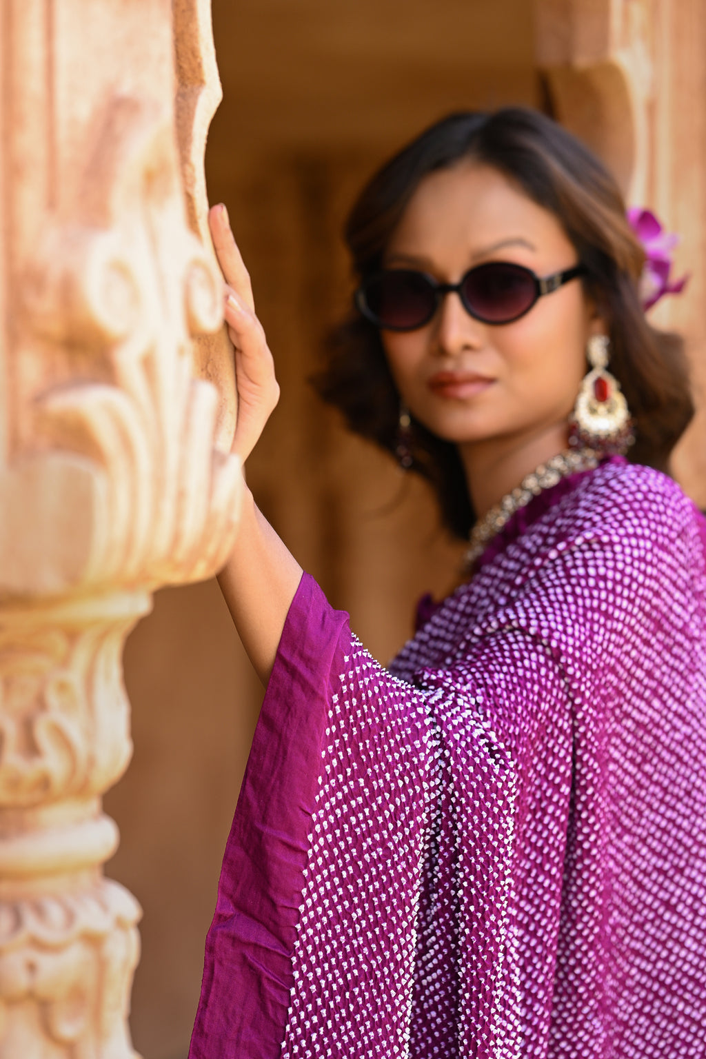 PURPLE ETERNAL DOT SILK BANDHANI SAREE