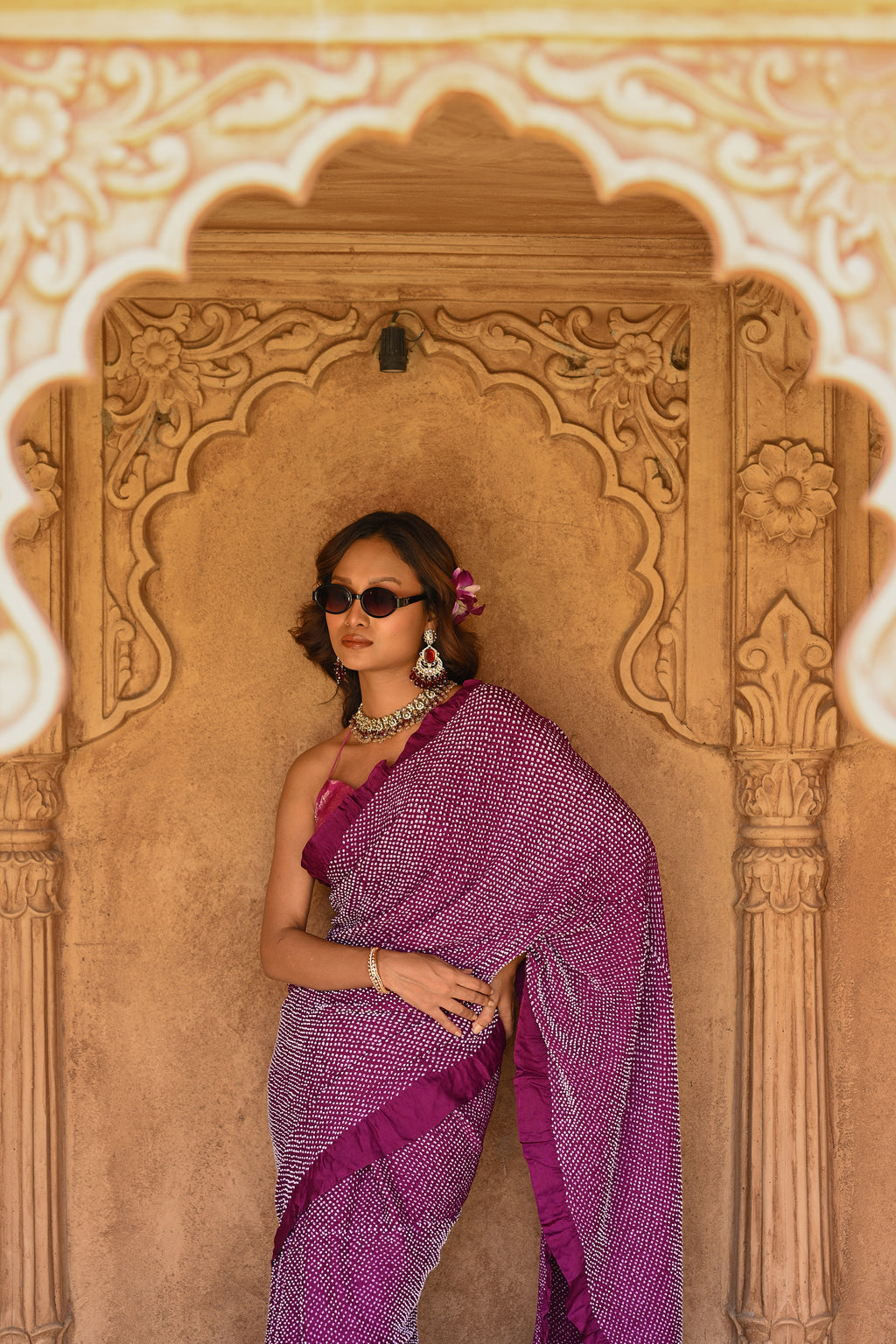 PURPLE ETERNAL DOT SILK BANDHANI SAREE