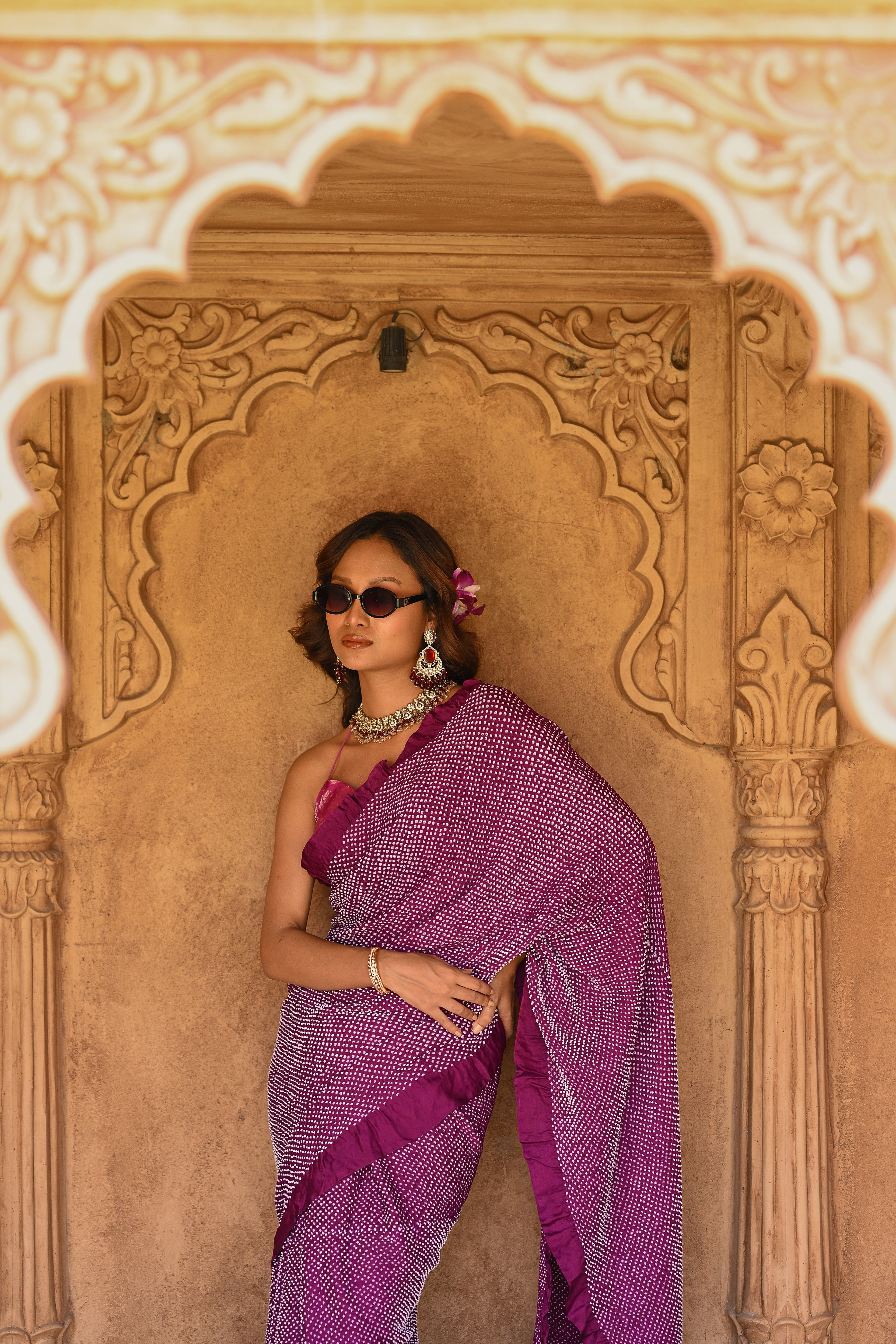 PURPLE ETERNAL DOT SILK BANDHANI SAREE
