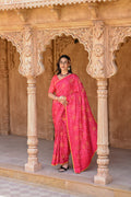 PINK CIRCLE OF THE LIFE SILK BANDHANI SAREE