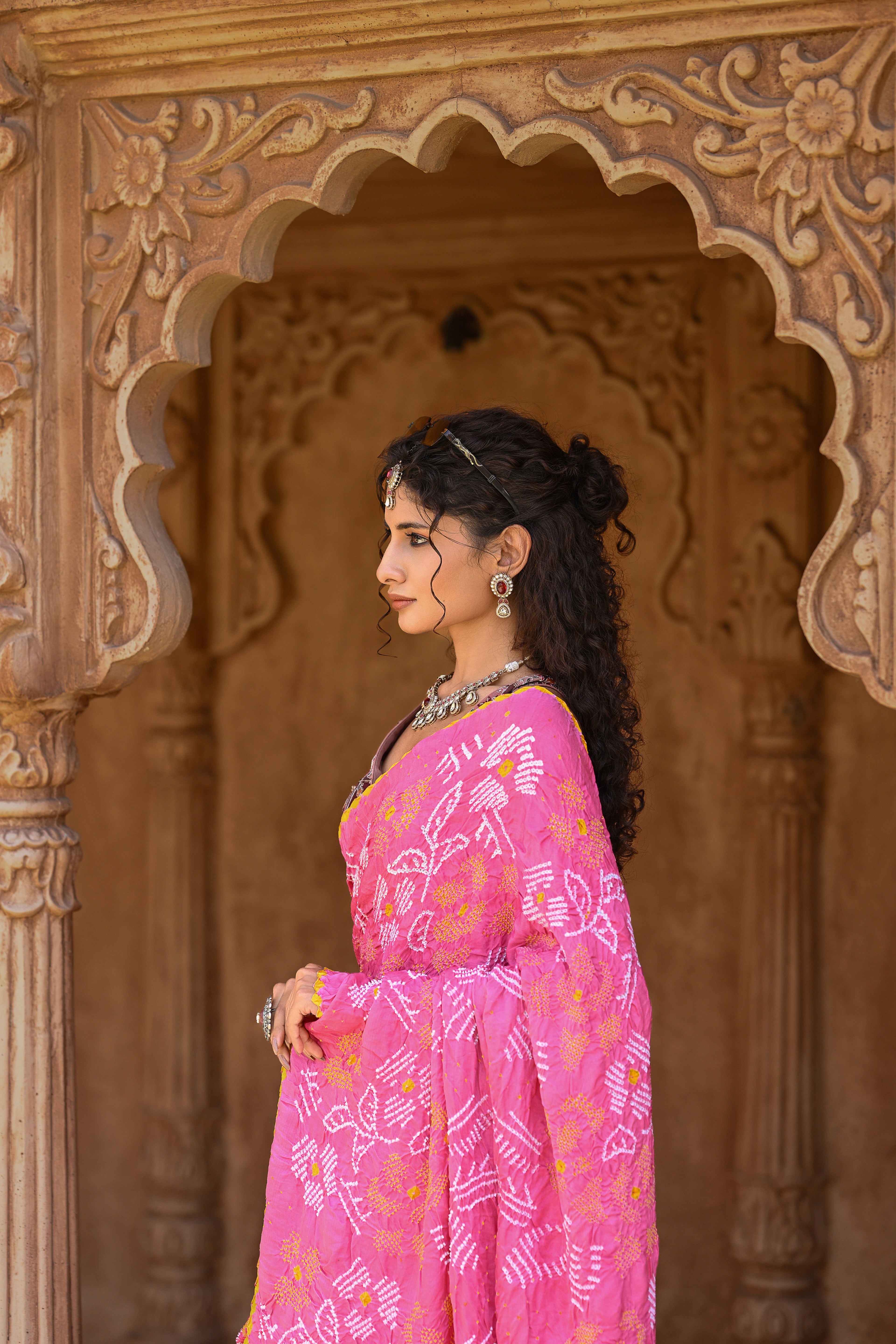 LIGHT PINK FLORAL SILK BANDHANI SAREE