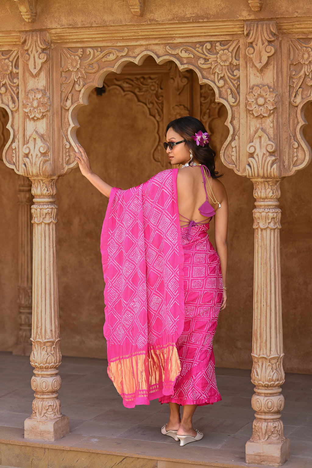 PINK SQAURE SILK BANDHANI SAREE