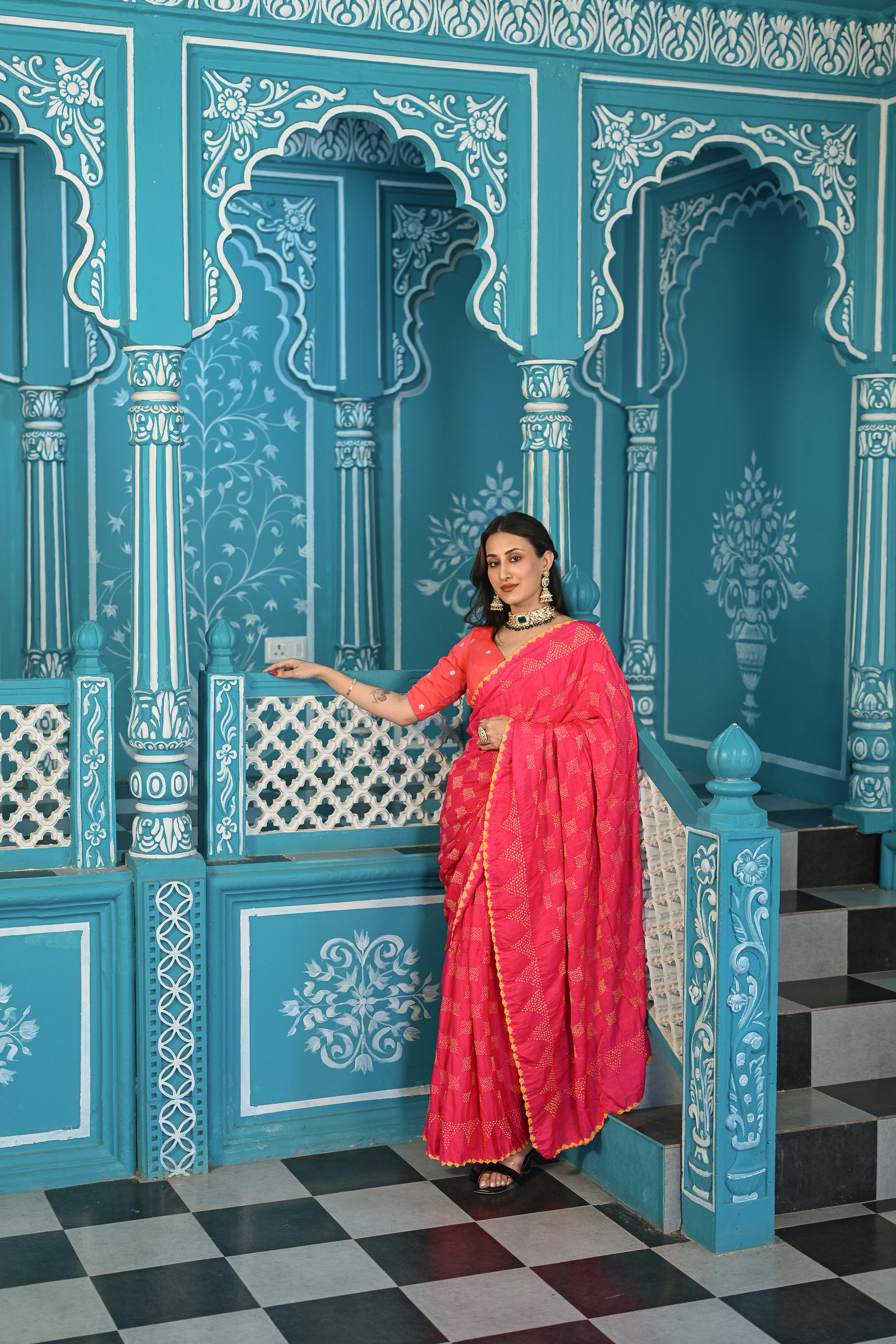 PINK SQUARE SILK BANDHANI SAREE