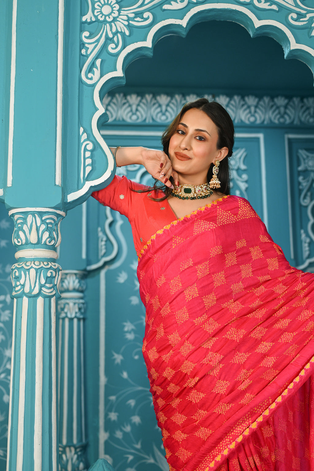 PINK SQUARE SILK BANDHANI SAREE