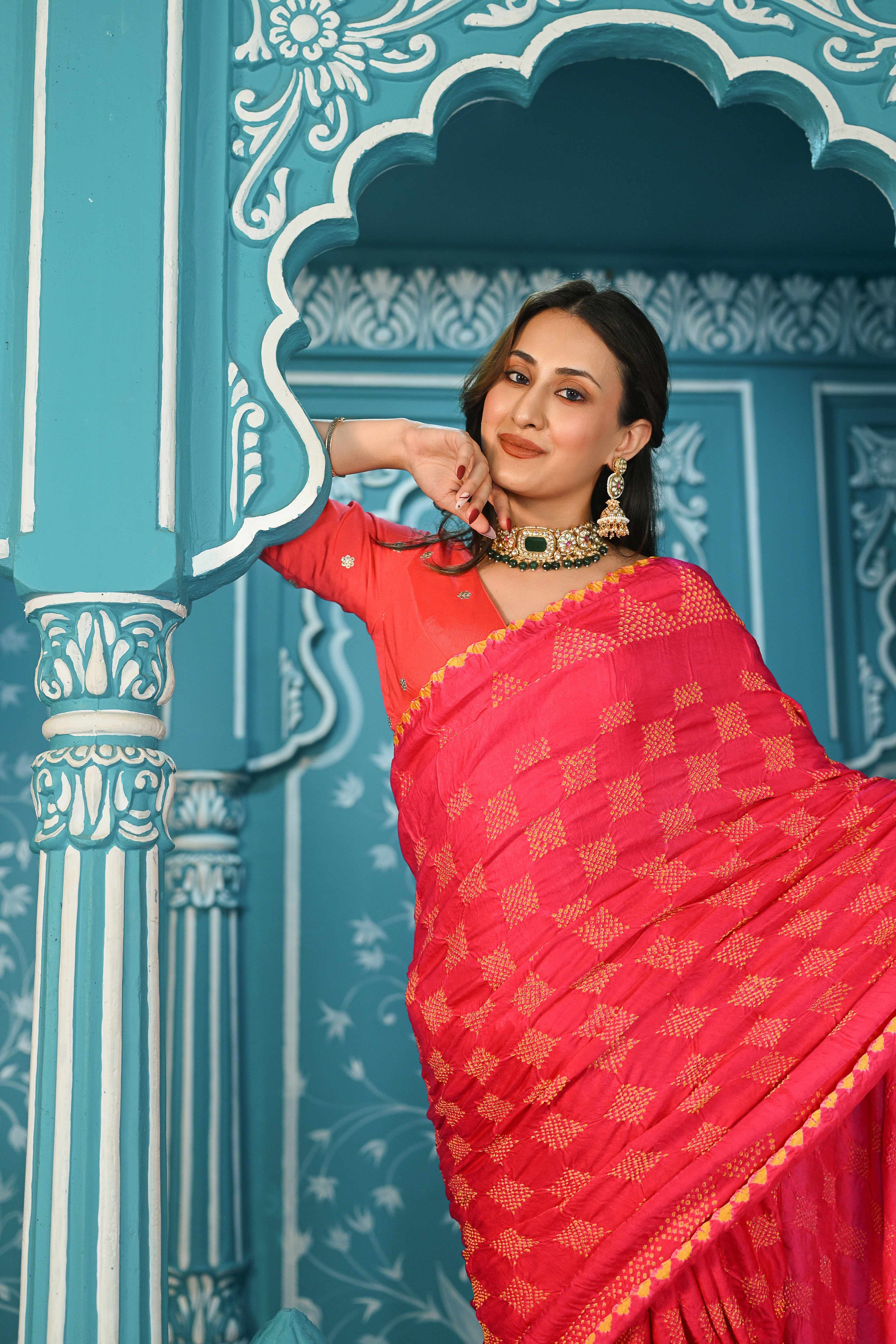 PINK SQUARE SILK BANDHANI SAREE