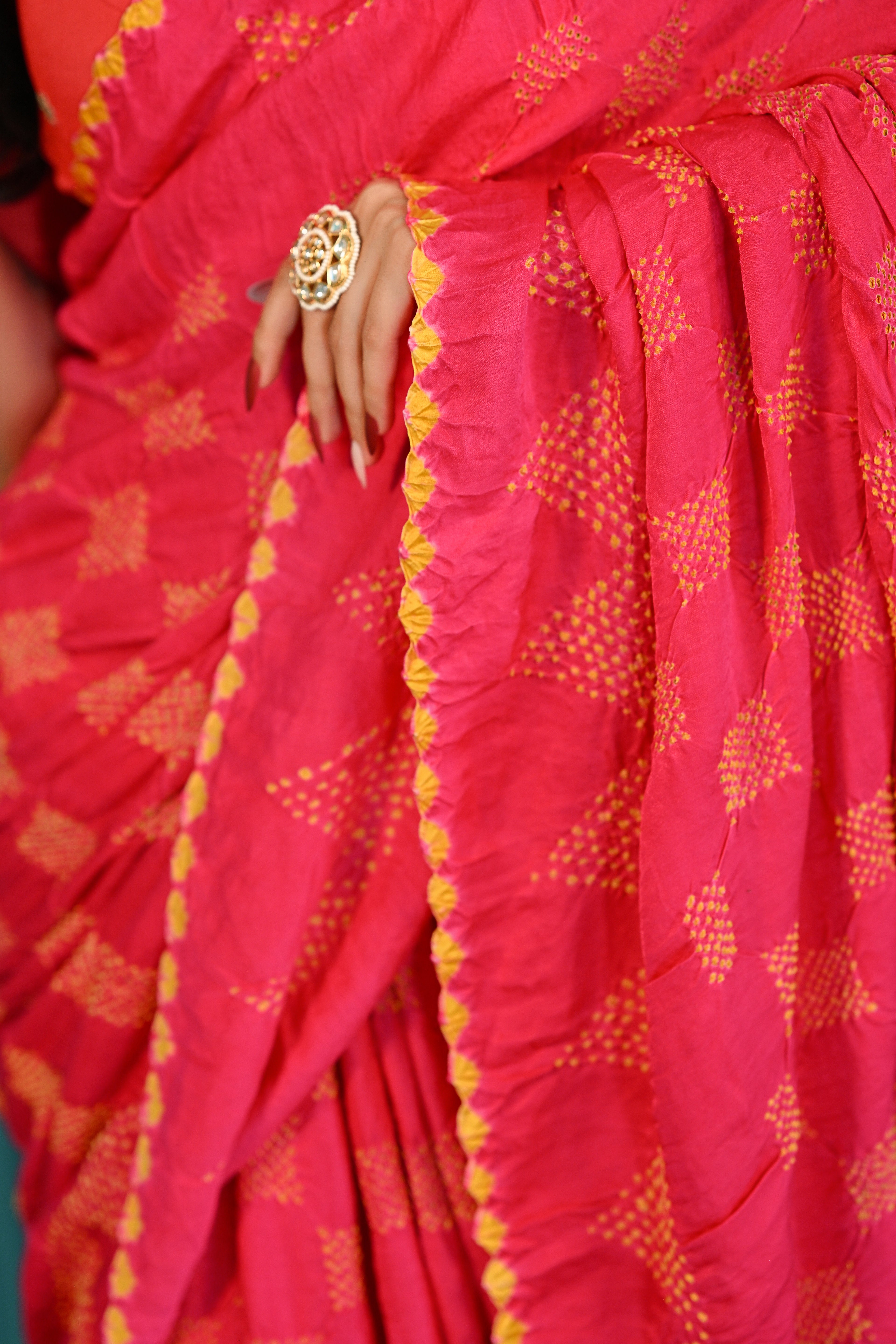 PINK SQUARE SILK BANDHANI SAREE
