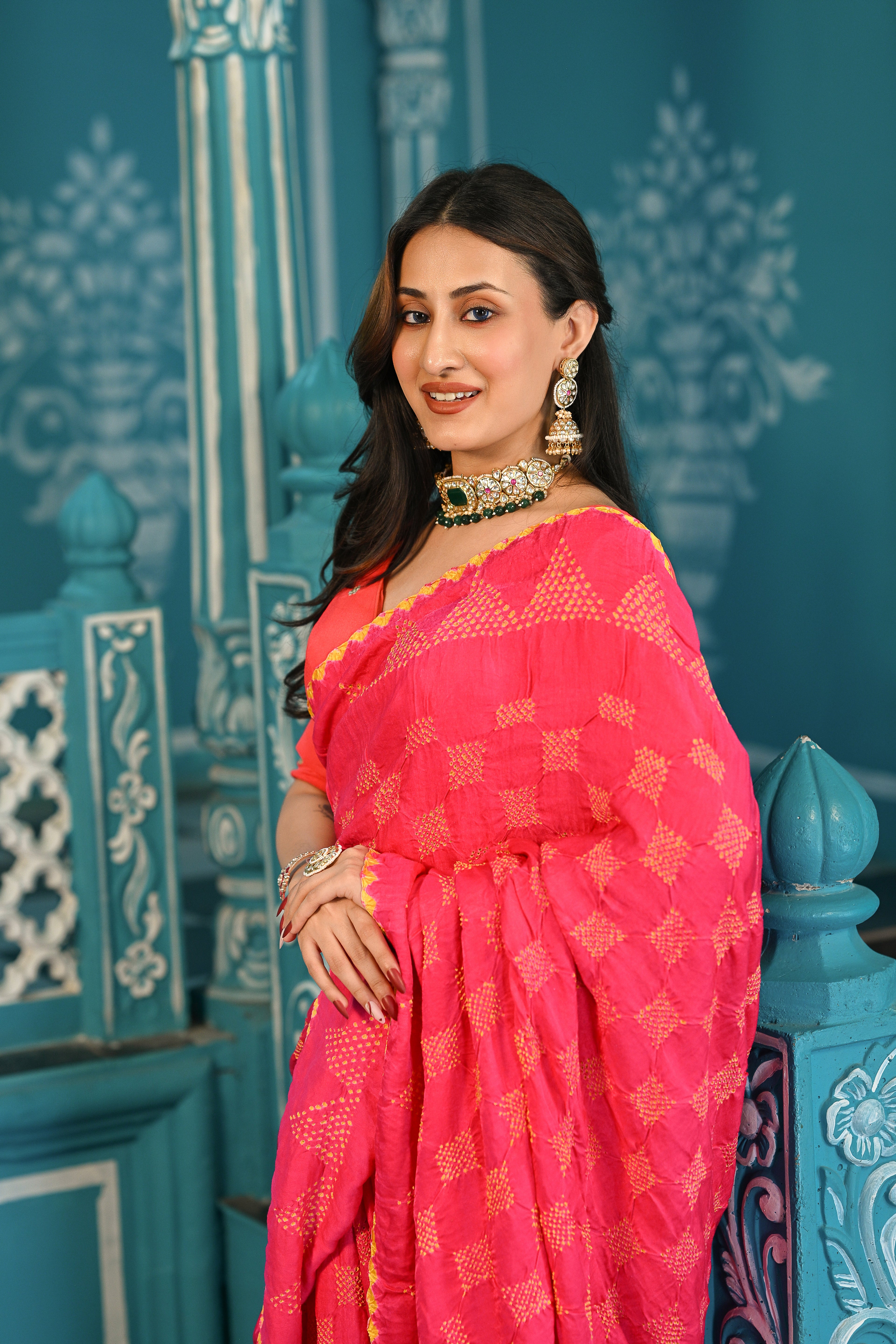 PINK SQUARE SILK BANDHANI SAREE