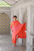 PEACH - ORANGE FLORAL EMBROIDERED SILK BANDHANI SAREE