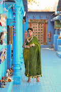 GREEN POPPY FLOWER SILK BANDHANI EMBROIDERED SAREE WITH TASSELS
