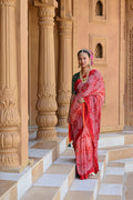 RED POPPY FLOWER EMBROIDERED SILK BANDHANI SAREE WITH TASSELS