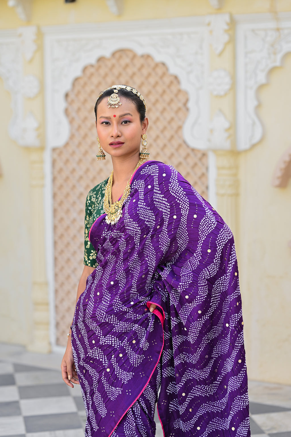 PURPLE G14 SILK BANDHANI EMBROIDERED SAREE WITH TASSELS