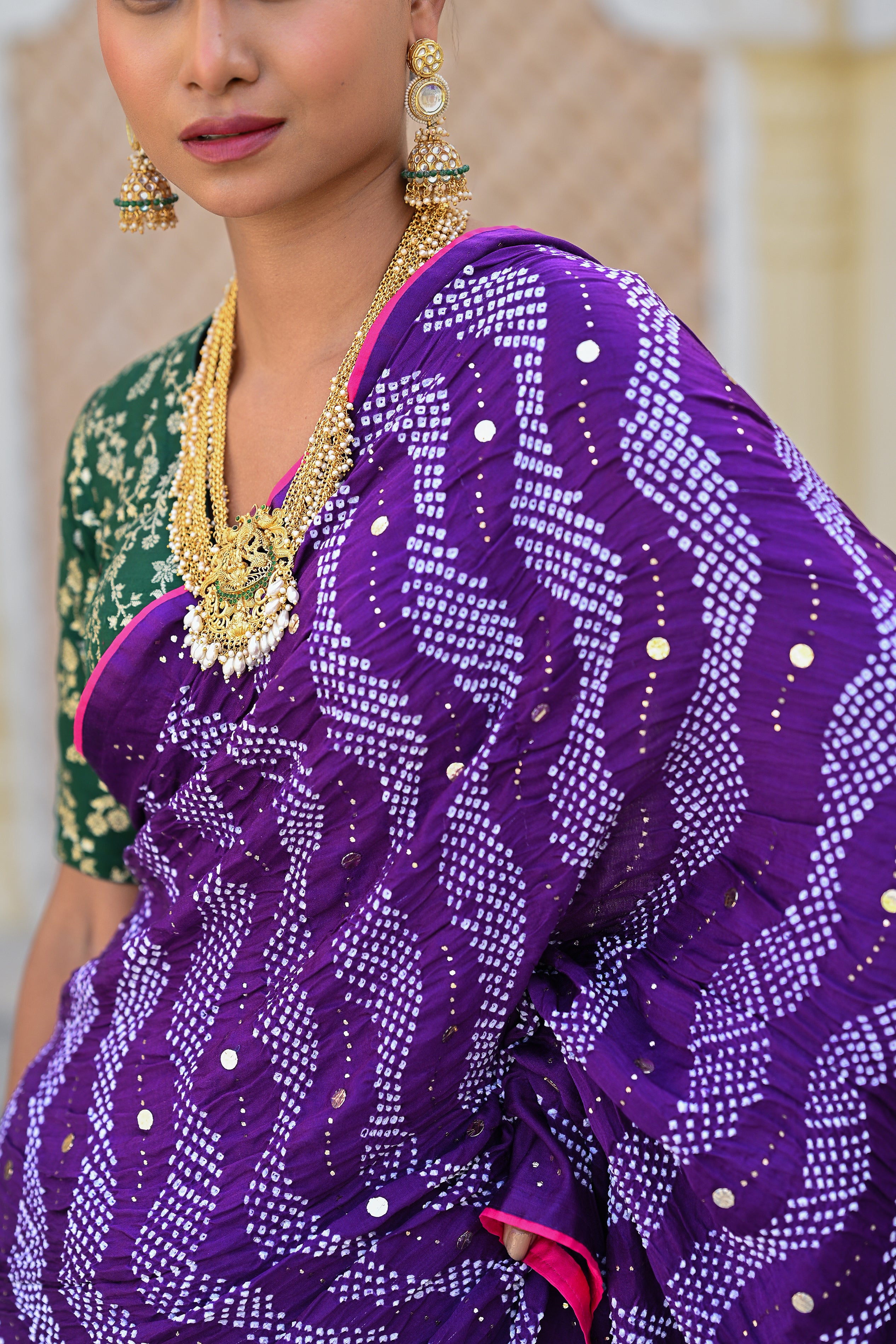 PURPLE G14 SILK BANDHANI EMBROIDERED SAREE WITH TASSELS