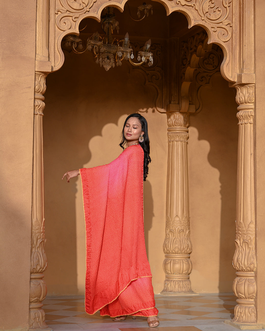 PEACH-PINK ETERNAL DOTS BANDHANI SILK SAREE
