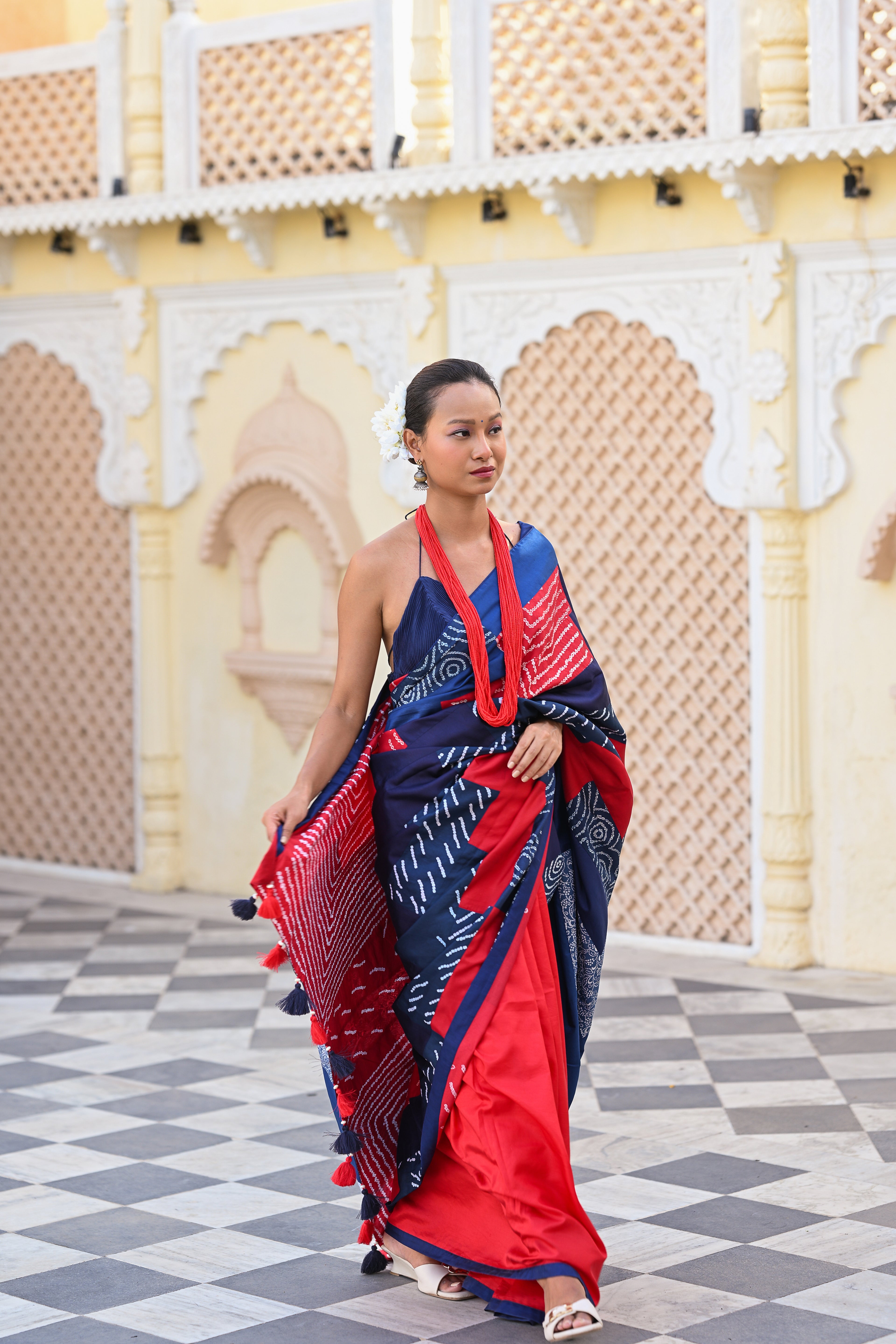 BLUE - RED REVERSIBLE PATCHWORK SILK SAREE