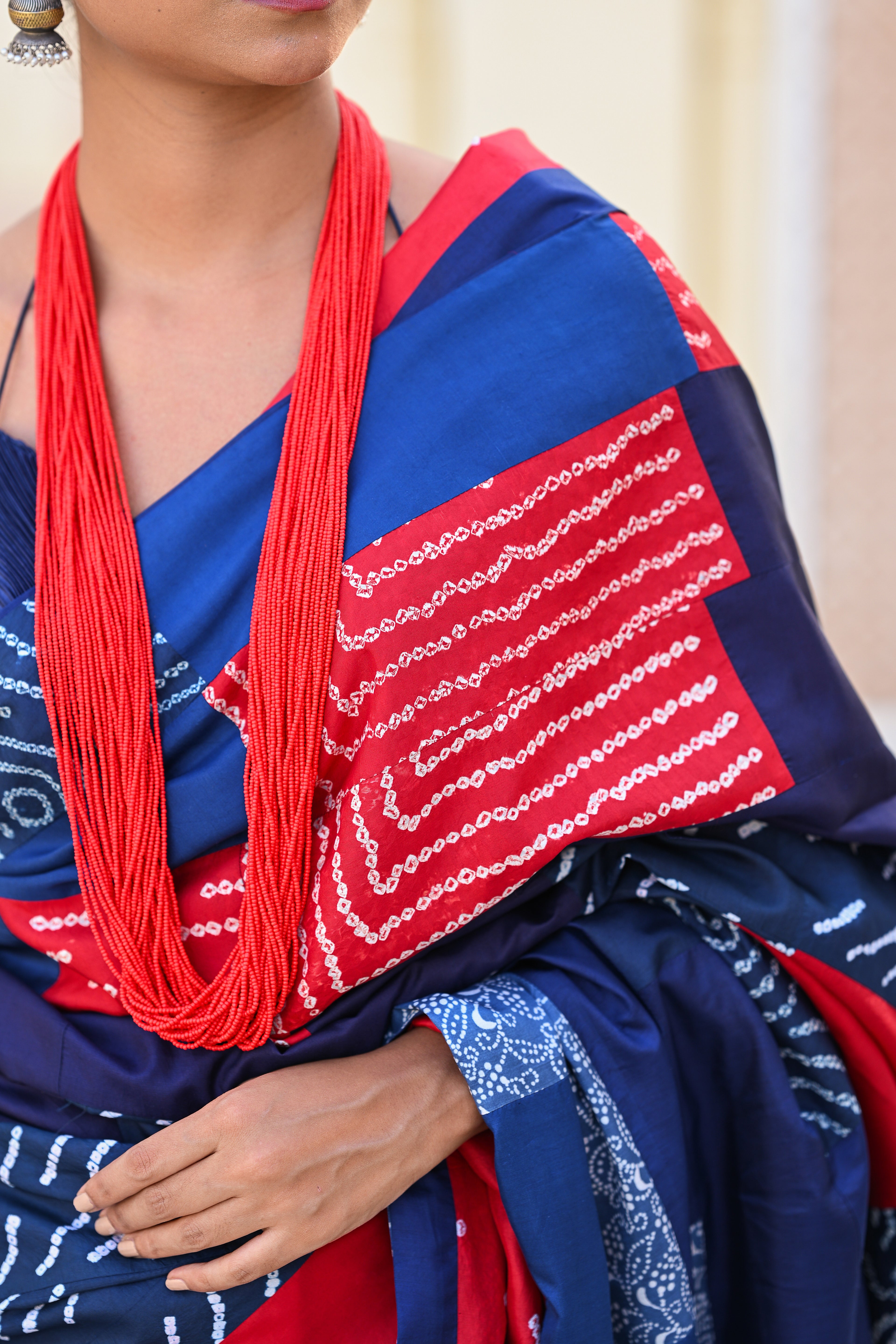 BLUE - RED REVERSIBLE PATCHWORK SILK SAREE