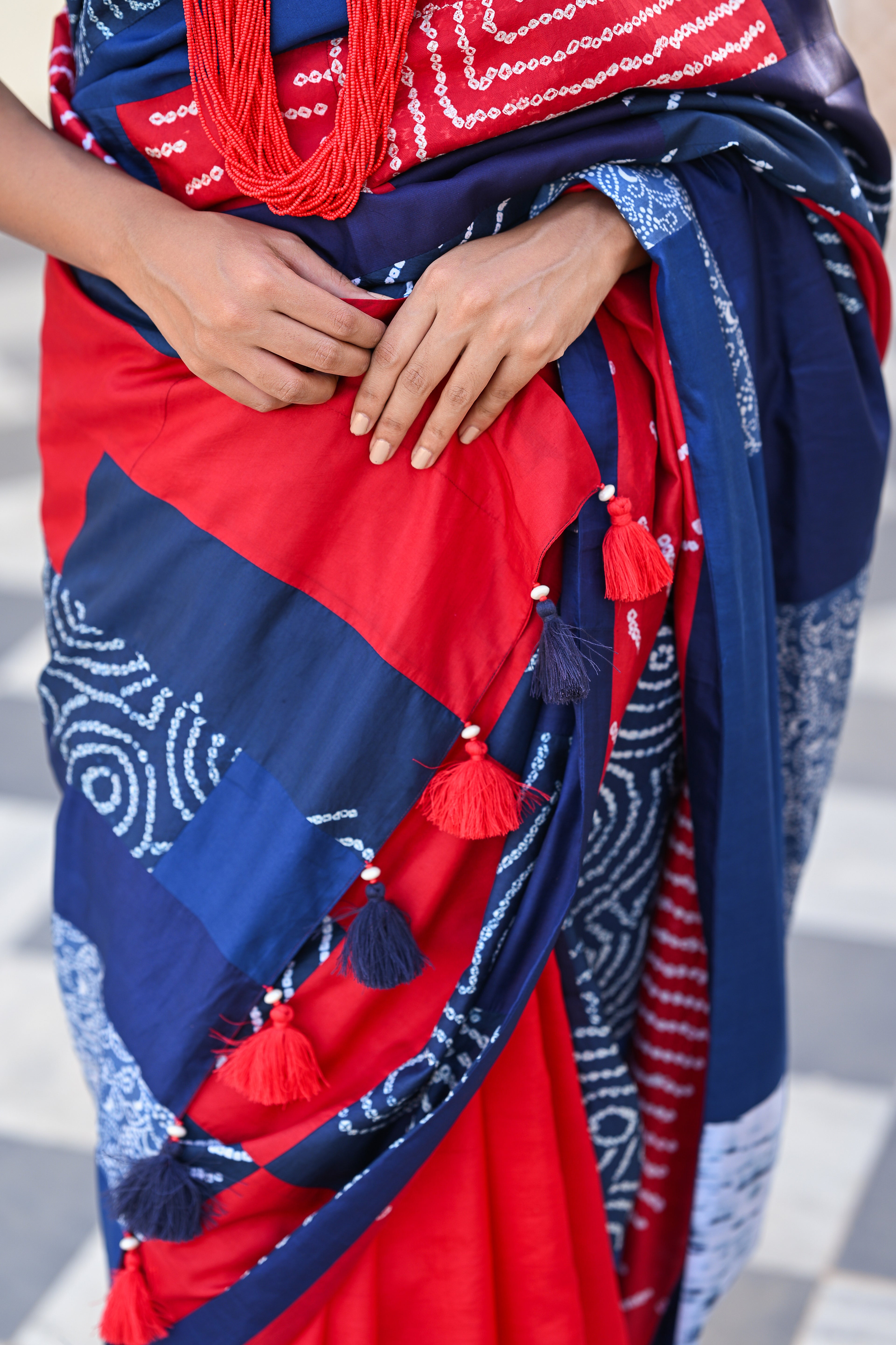 BLUE - RED REVERSIBLE PATCHWORK SILK SAREE