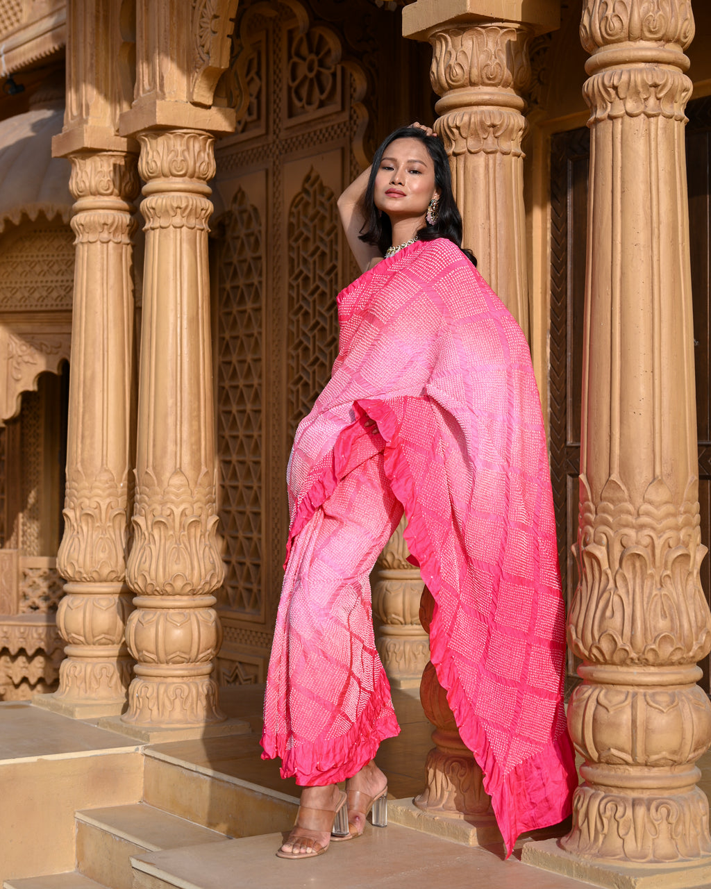PINK DIAMOND BANDHANI SILK SAREE