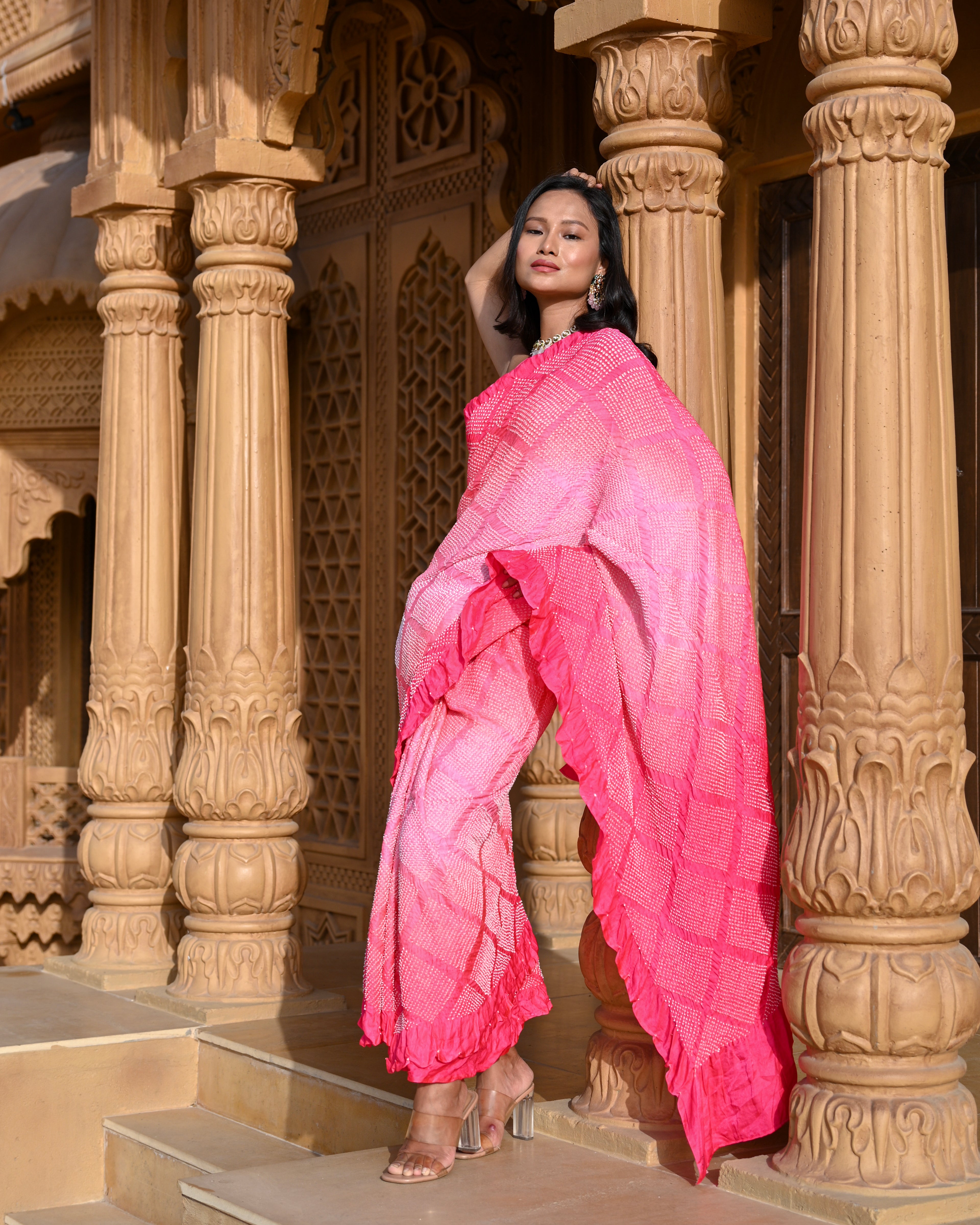 PINK DIAMOND BANDHANI SILK SAREE