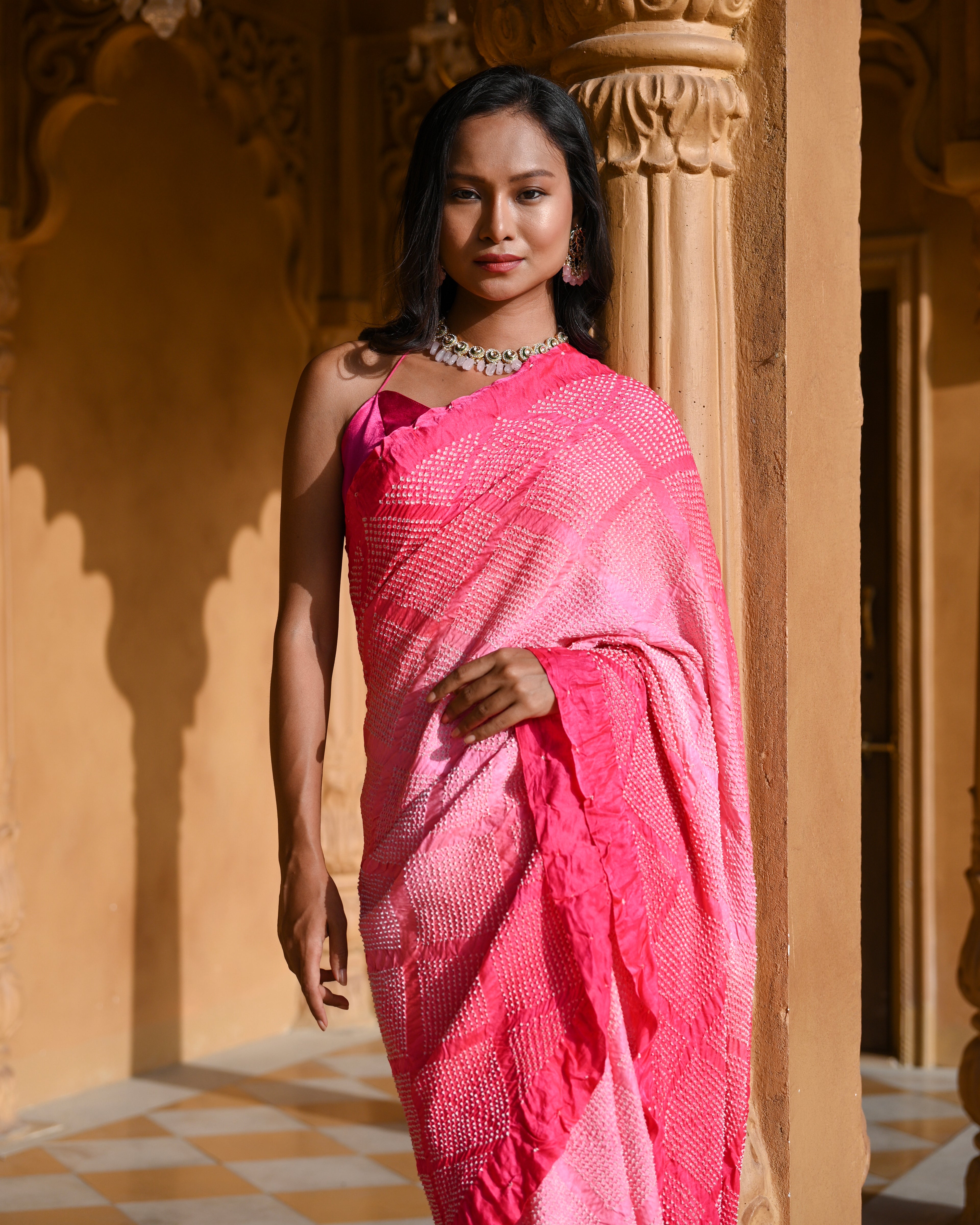 PINK DIAMOND BANDHANI SILK SAREE
