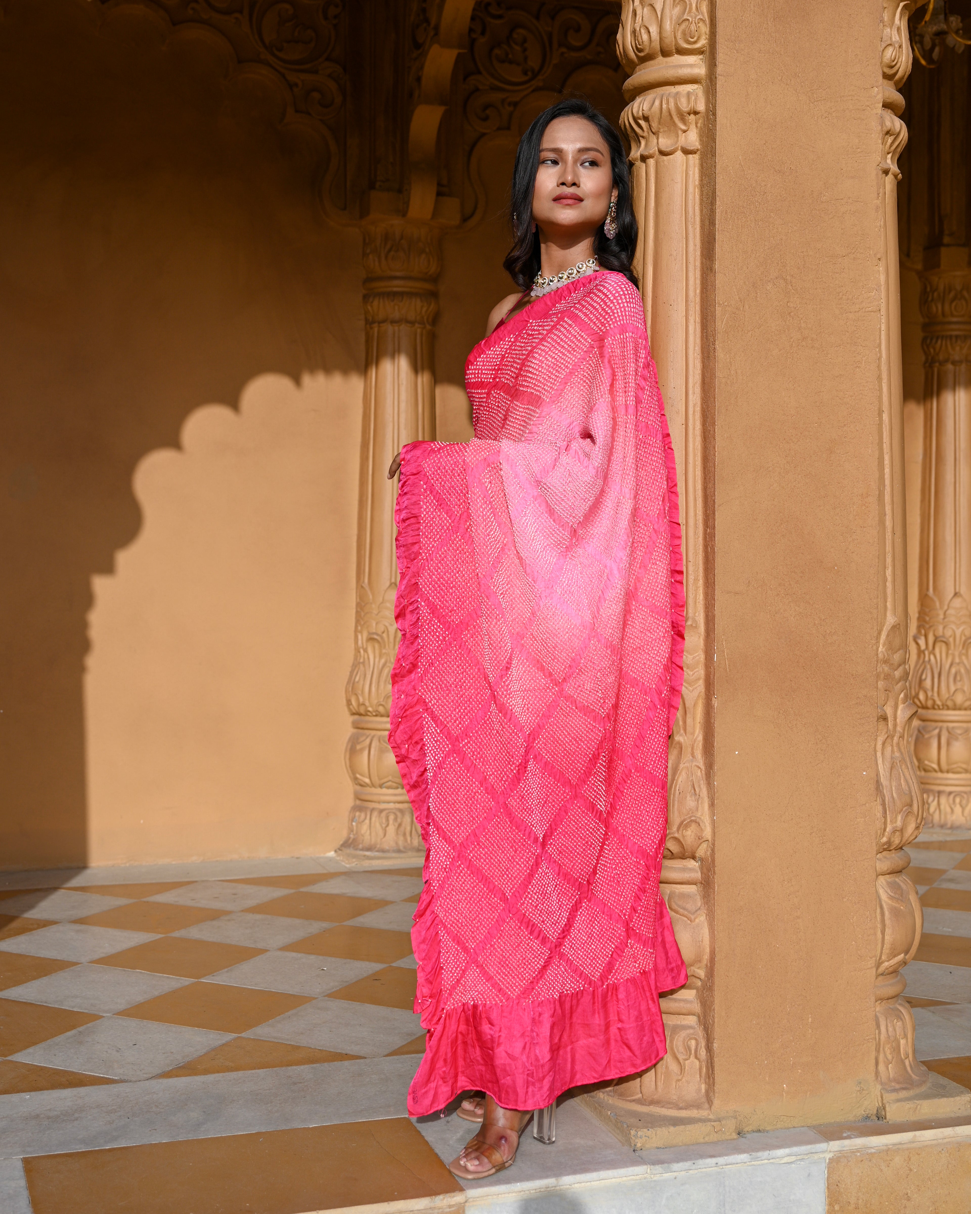 PINK DIAMOND BANDHANI SILK SAREE