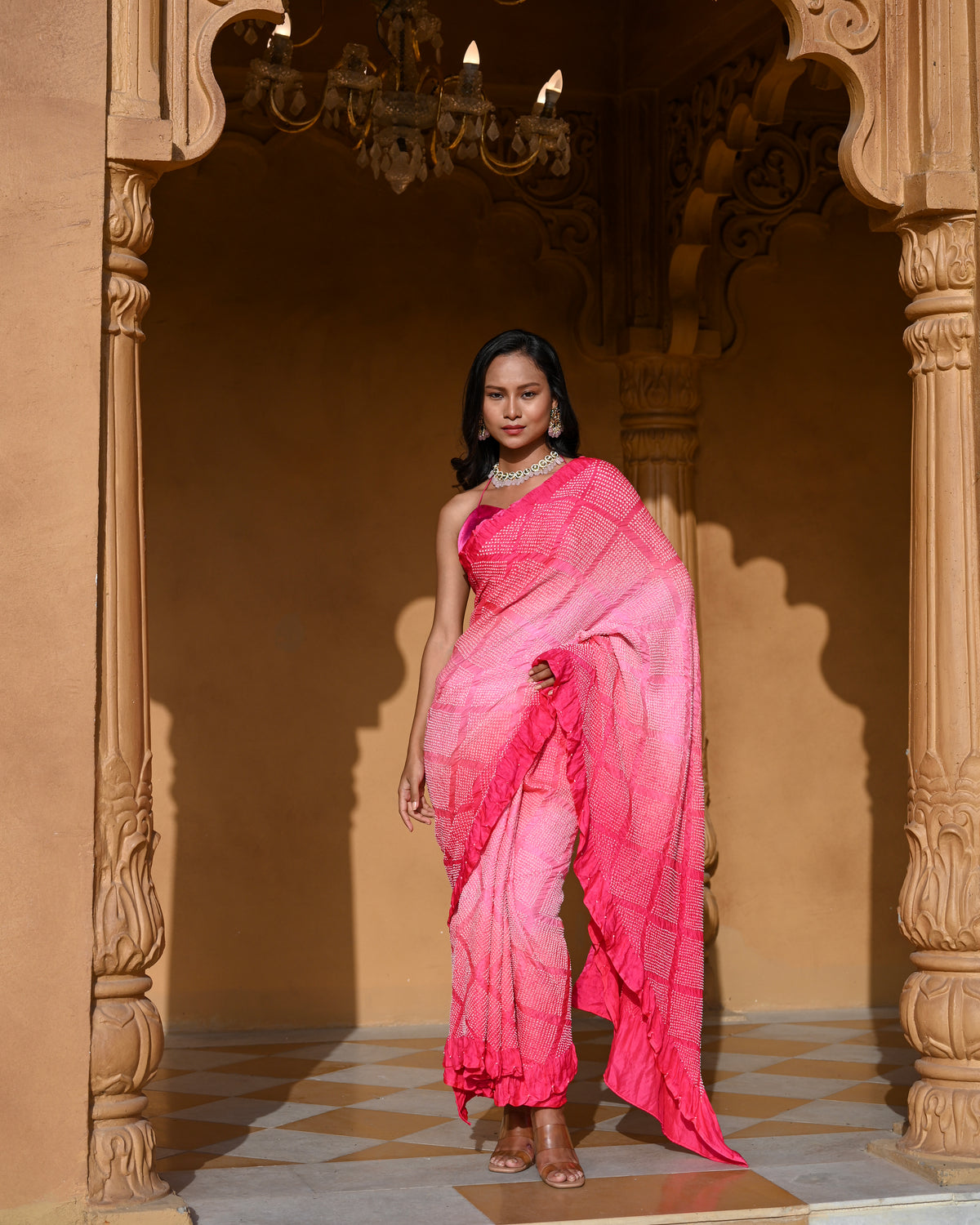 DIAMOND BANDHANI SILK SAREE PINK