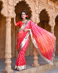 RED-ORANGE LEHERIYA SILK SAREE WITH LAMPI