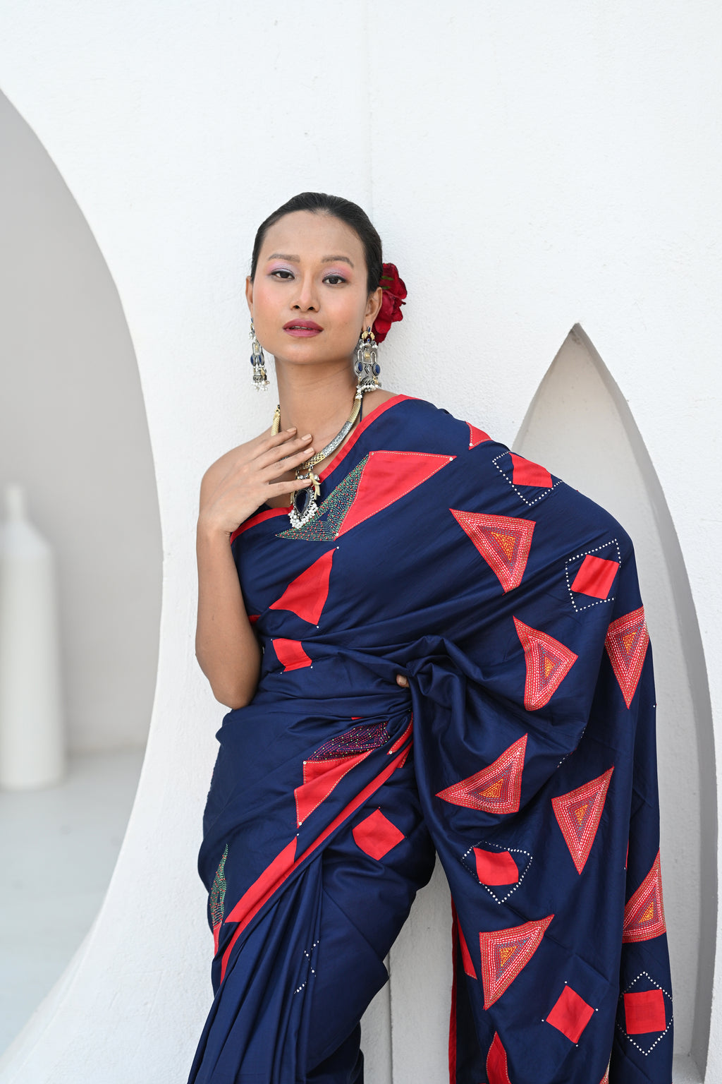 INDIGO BLUE WABI - SABI EMBROIDERED SAREE WITH TASSELS