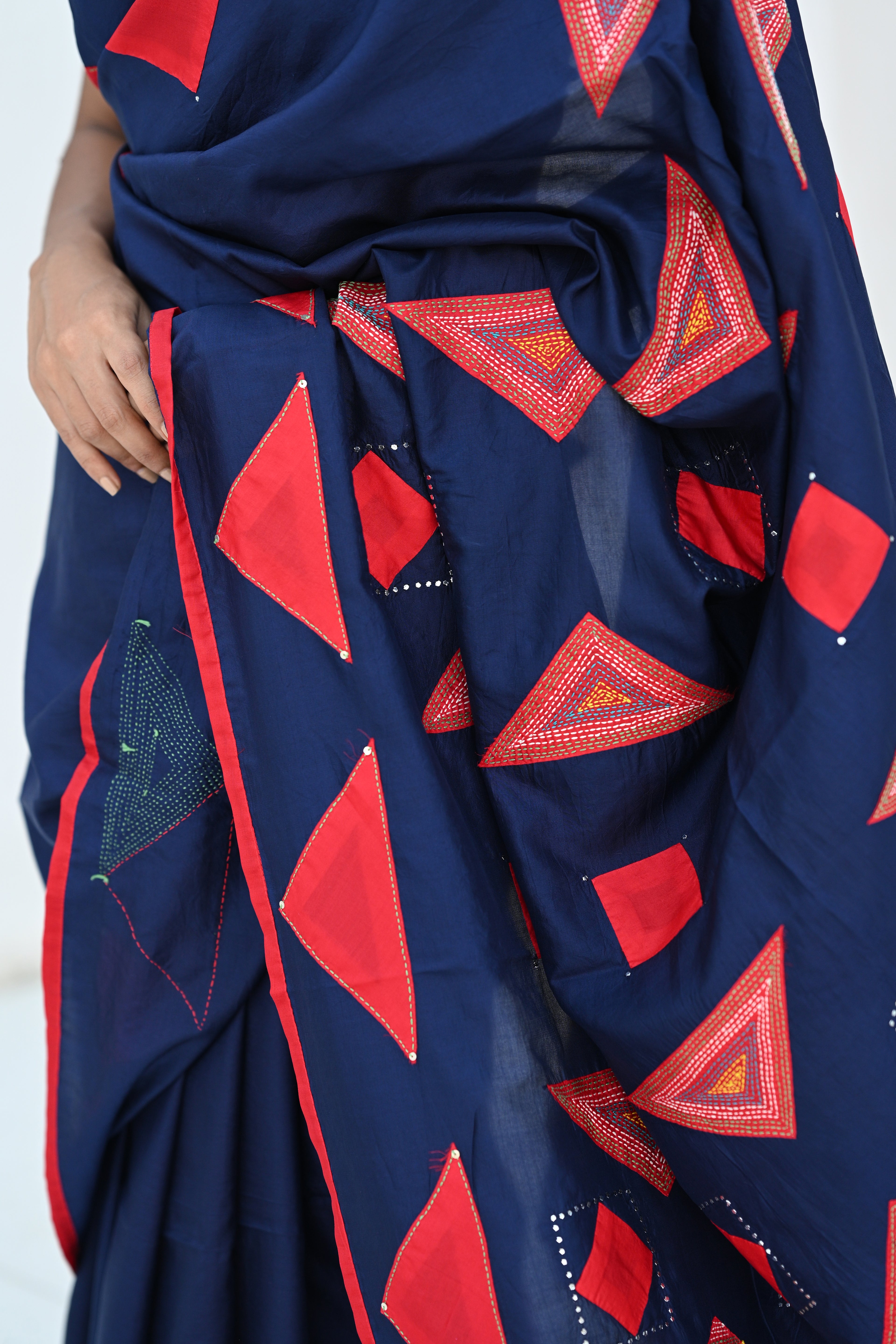 INDIGO BLUE WABI - SABI EMBROIDERED SAREE WITH TASSELS
